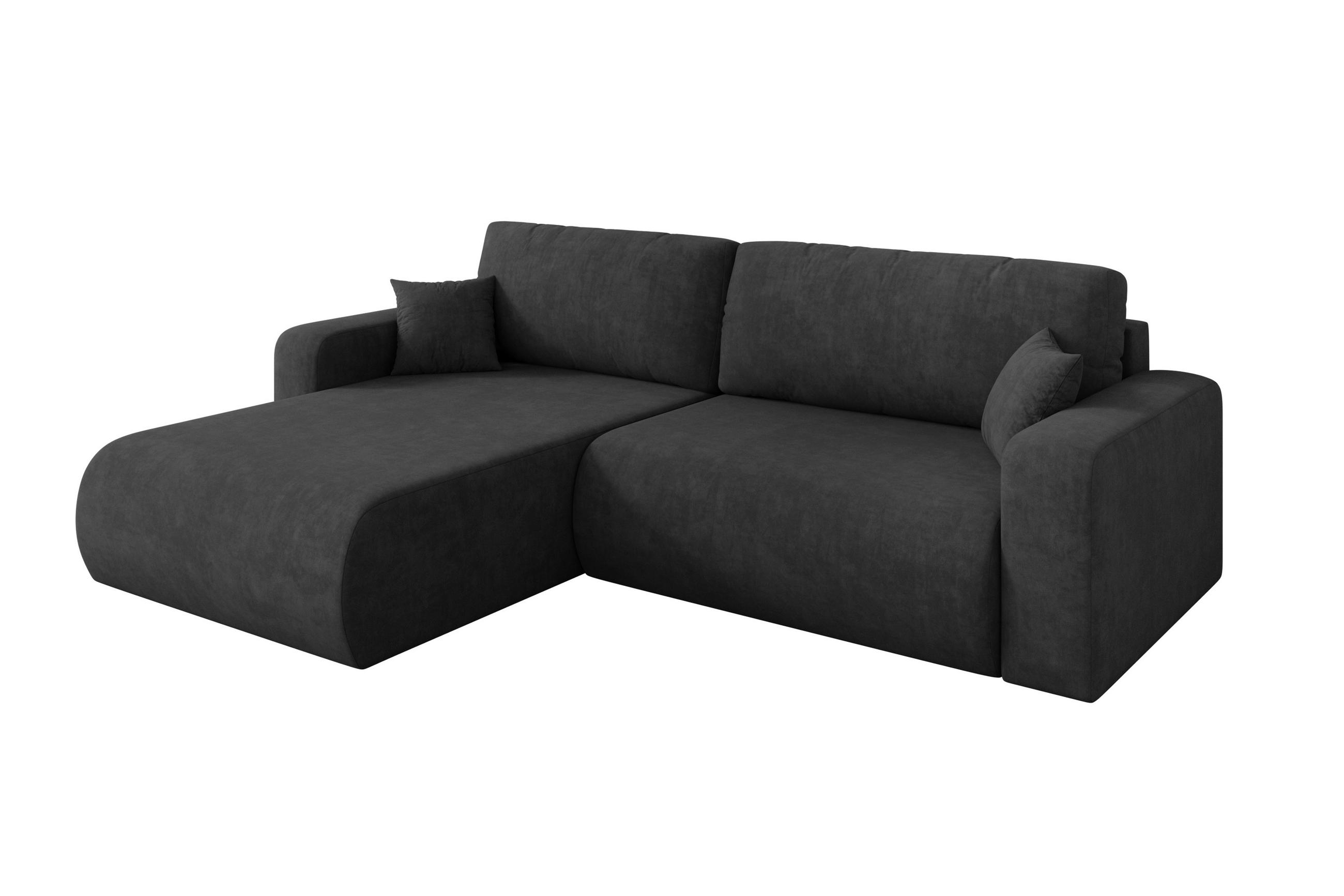 ROHOVÁ SEDAČKA s funkcí spaní, otoman vlevo BERY-L 276x193x88 tmavě šedá velur - černá/antracitová, kompozitní dřevo/textil (276/193cm) - ALTDECOR