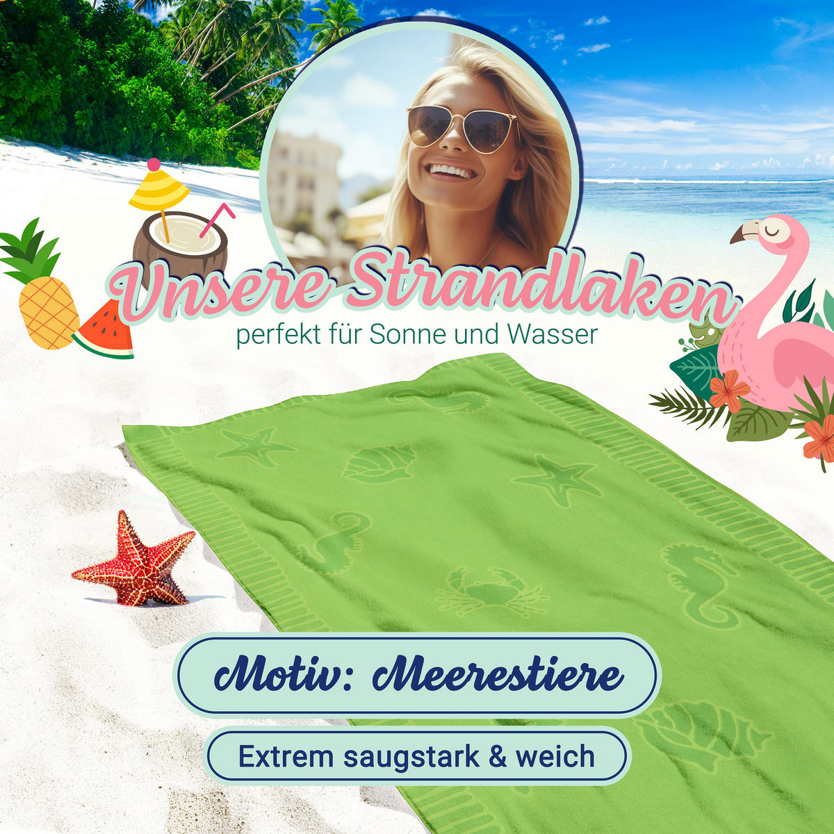 STRANDTUCH, 100x200 cm, 100% Baumwolle, Grün - Limette, Textil (100/200cm) - Zollner