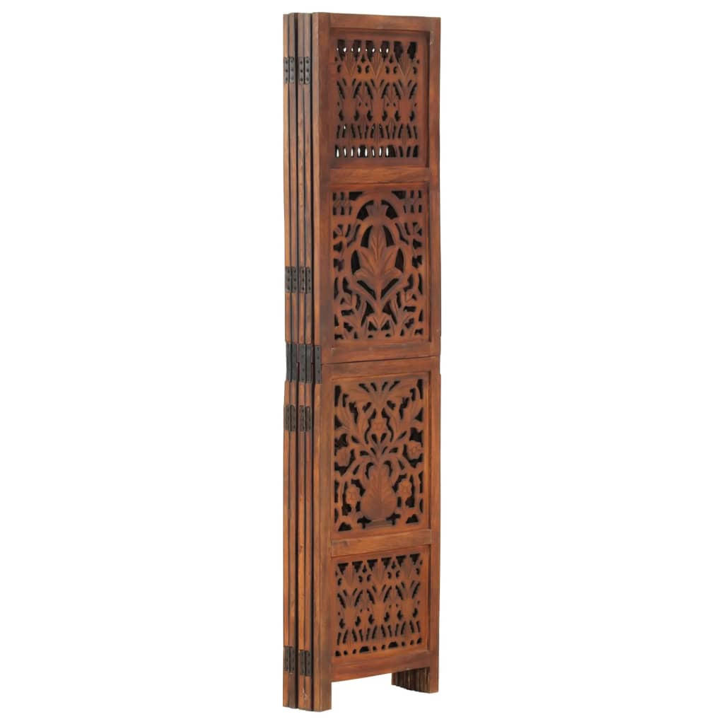 5-TLG. Raumteiler Handgeschnitzt Braun 200×165 cm Mangoholz - Grau, Holz (200/165/200cm) - furnicato