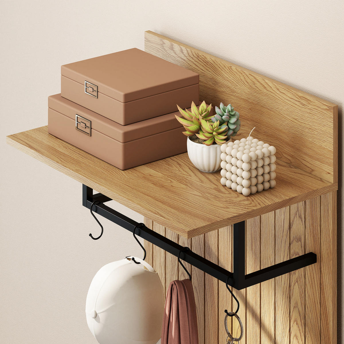 GARDEROBE DE-17895 5-in-1 mit klappbarer Schuhbank Eiche - Eichefarben, Holzwerkstoff (30/170/60cm) - ComfortXL