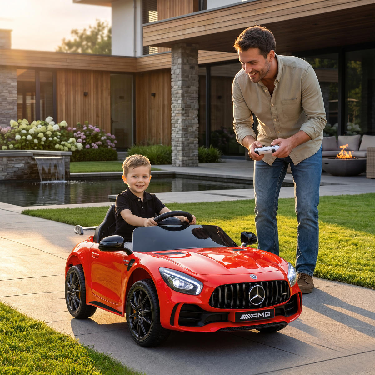 ELEKTRO-KINDERAUTO, Mercedes, 3-5 km/h, Fernbedienung, Licht & Musik, Rot - Rot, Kunststoff/Metall (108/67/46cm) - AIYAPLAY