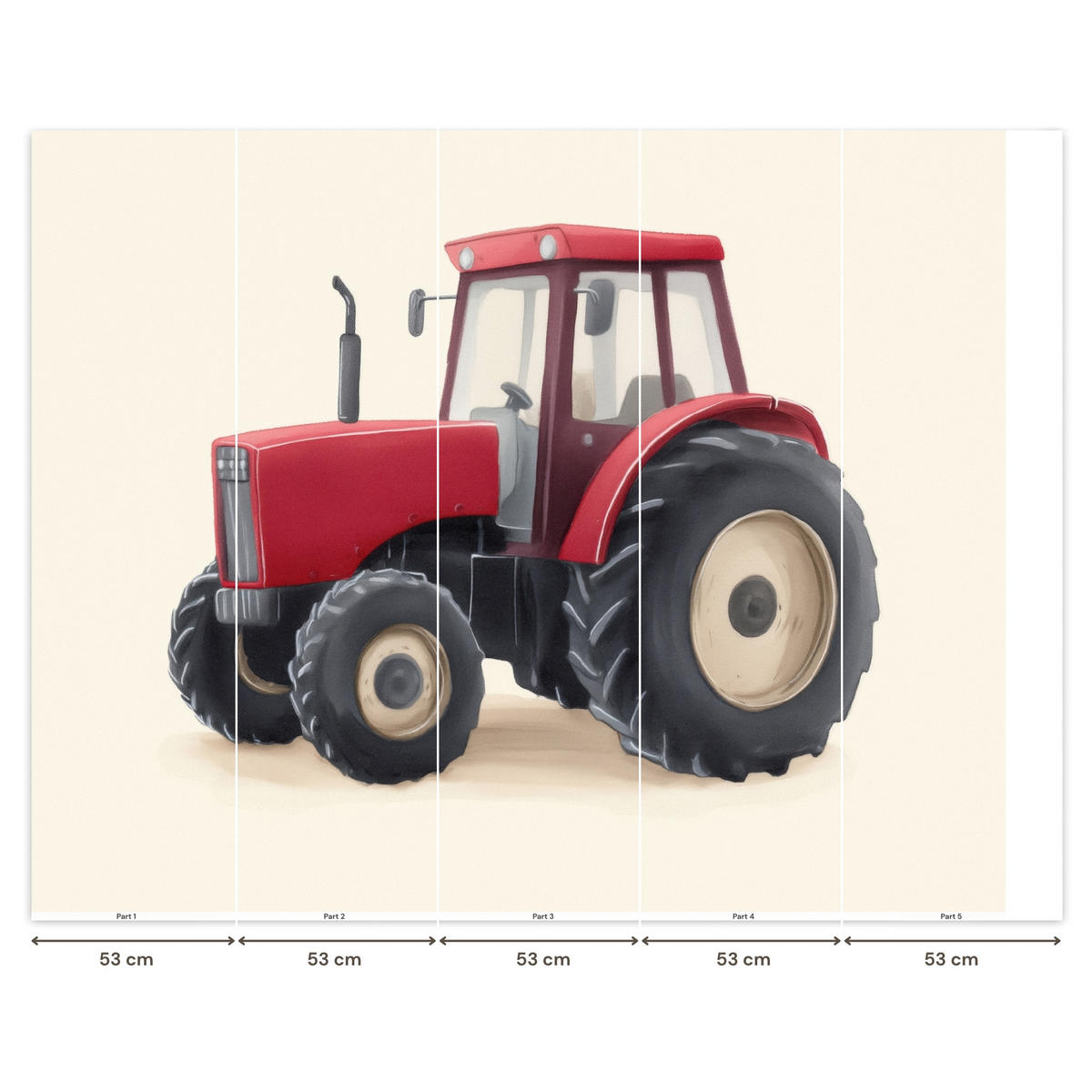 KINDERTAPETE - Traktor - Minimalistisch - Illustration - Rot - 240x200 cm - Rot, Papier (240/200cm) - OnlyWow