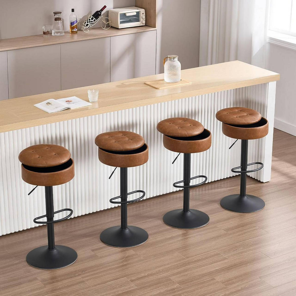BARHOCKER 4er Set, drehbar, Kunstleder, Braun - Schwarz/Braun, Kunststoff/Metall (39/60.5/39cm) - Woltu