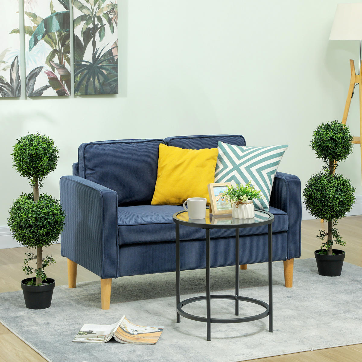 KÜNSTLICHER Buchsbaum 2er-Set groß 91,6 cm künstliche Pflanzen im Topf - Grün, Kunststoff (91.6cm) - HOMCOM