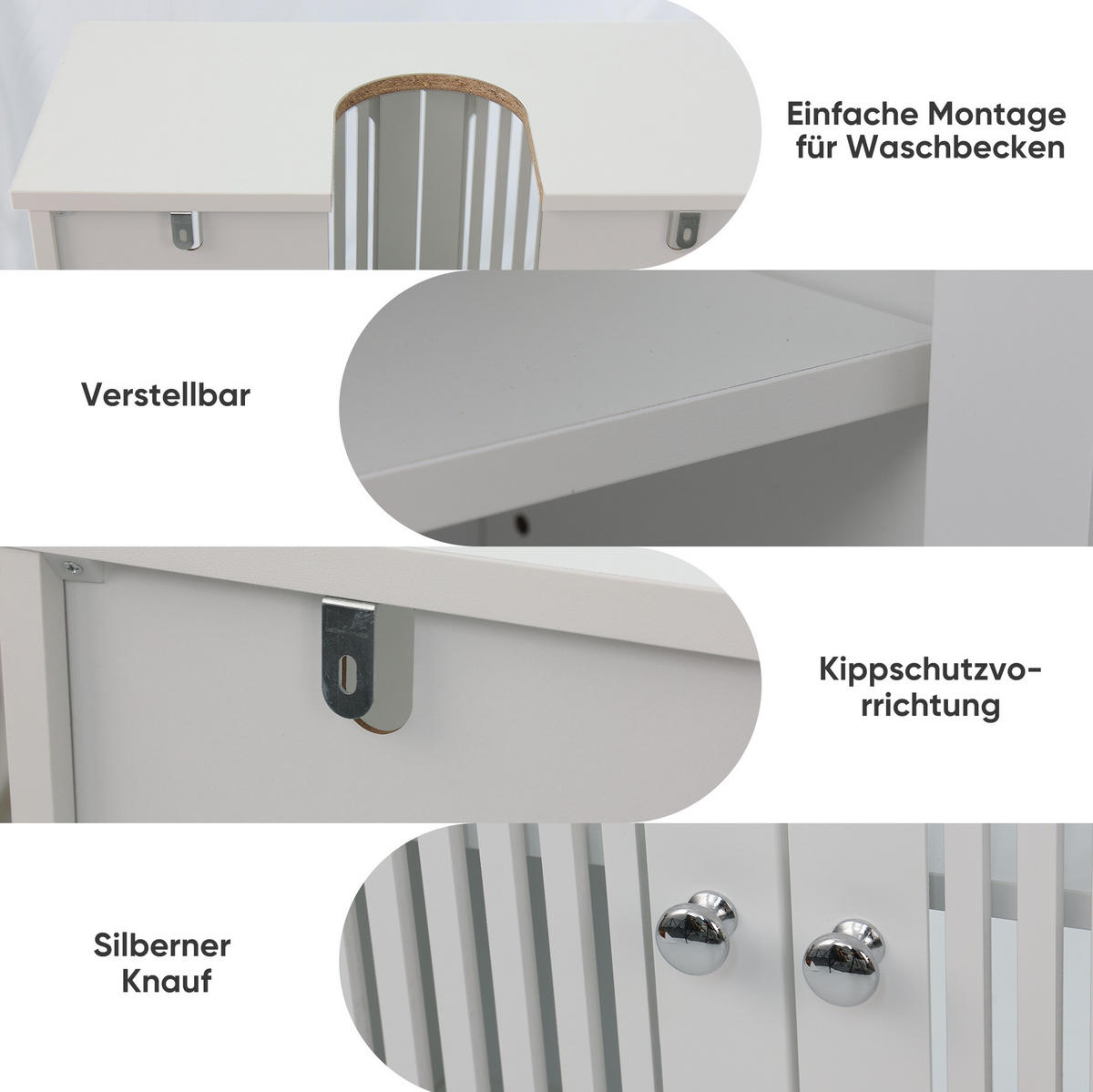 WASCHTISCHUNTERSCHRANK aus MDF 60x30x60 cm und Spanplatte Weiß mit Lamellenfront, verstellbarem Einlegeboden und Stauraum - Weiß, Holzwerkstoff (60/60/30cm) - Modfu