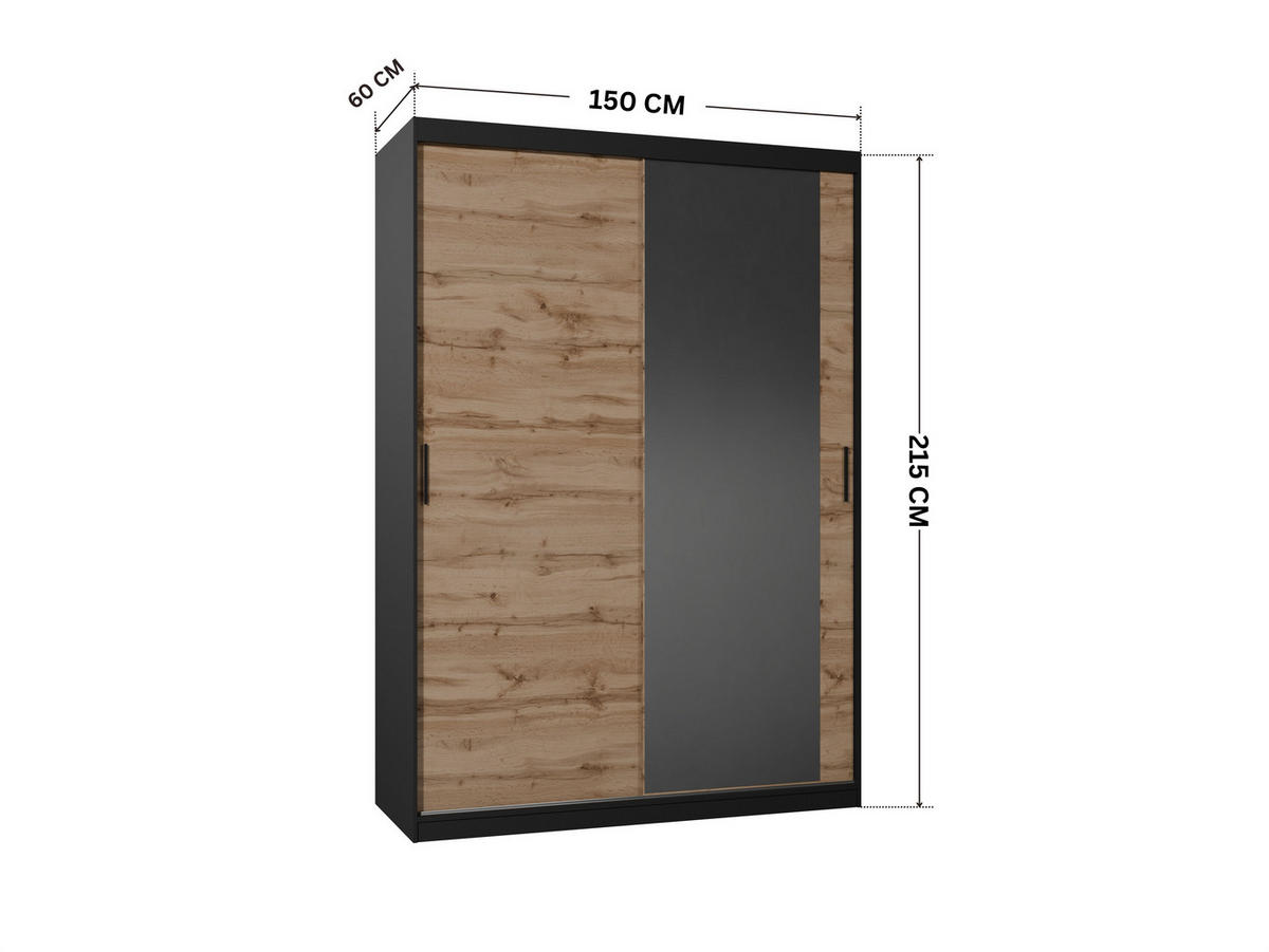 SCHWEBETÜRENSCHRANK Mirano Eiche Wotan 150 cm - Eiche Wotan, Holzwerkstoff (150/215/60cm) - Ravio
