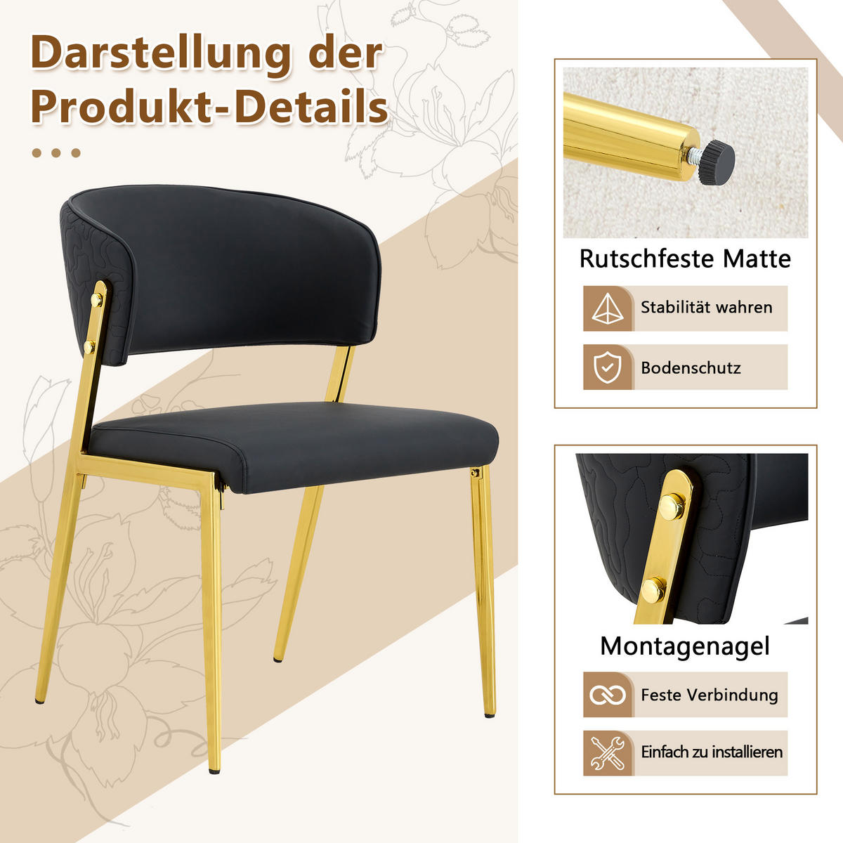 STUHL-SET DE-36685 2 Stück mit Kunstlederbezug und Metallgestell Schwarz - Schwarz, Metall (49/78/51cm) - ComfortXL