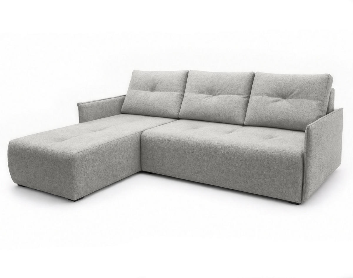 ECKSOFA L Form Damascus Hellgrau 212/143/88 cm Links mit Schlaffunktion - Hellgrau/Schwarz, Kunststoff/Textil (143/212cm) - AX Living
