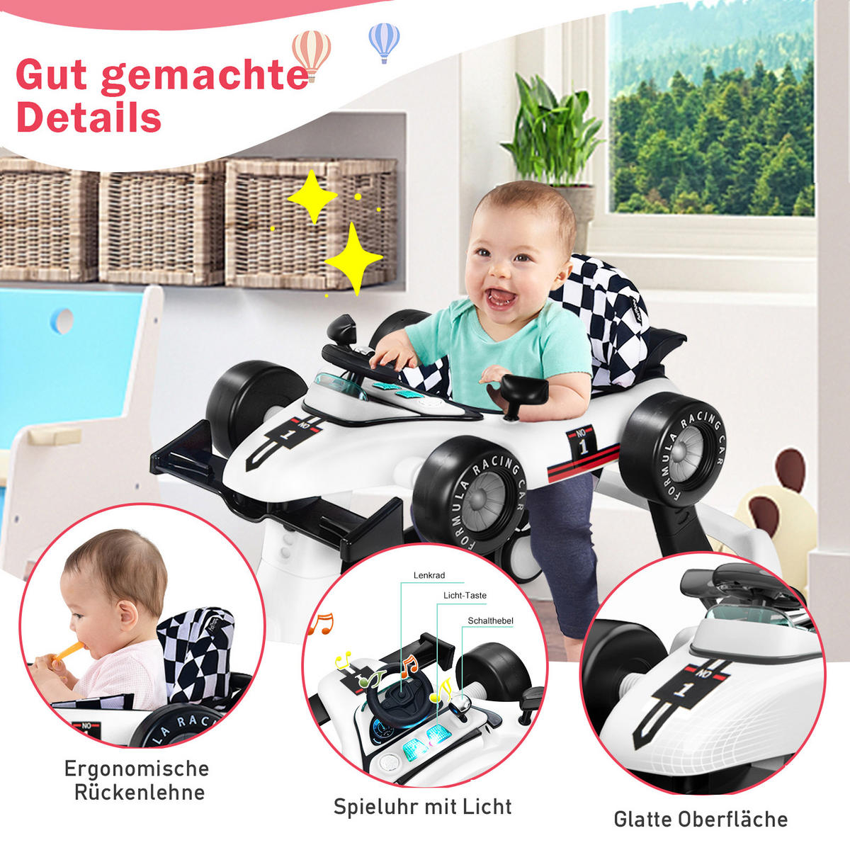 LAUFLERNWAGEN Klappbar Weiß - Weiß, Kunststoff (64/56/76cm) - COSTWAY