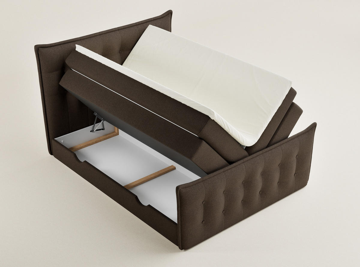 BOXSPRINGBETT Fatu 200/200 cm, in Braun, Bettkasten, Matratze, Topper - Schwarz/Braun, Holz/Holzwerkstoff (200/200cm) - Maison de Reve