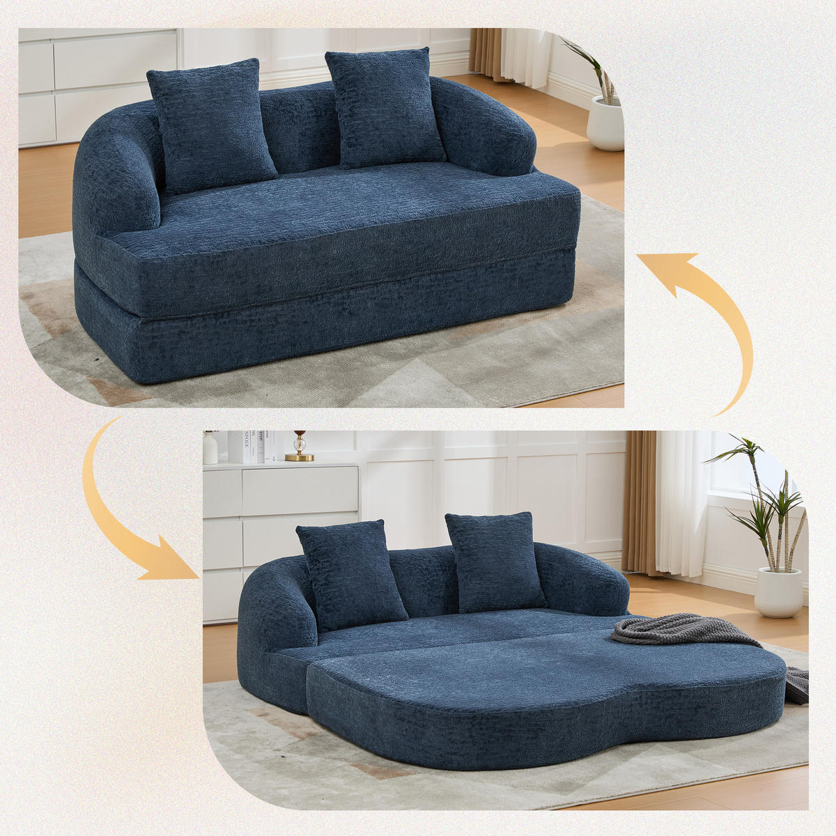SCHLAFSOFA, 2 Sitzer aus Chenille, Klappsofa Bodensofa mit Schlaffunktion, Blau - Blau, Textil (157/44/153cm) - LVHOM