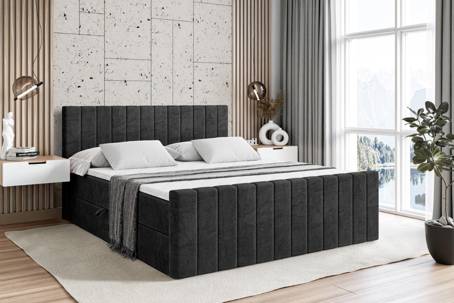 Thumbnail - Altdecor Boxbett, Schwarz, Holzwerkstoff, Höhe ca. 20 cm, 180x200 cm, Schlafzimmer, Betten, Boxspringbetten