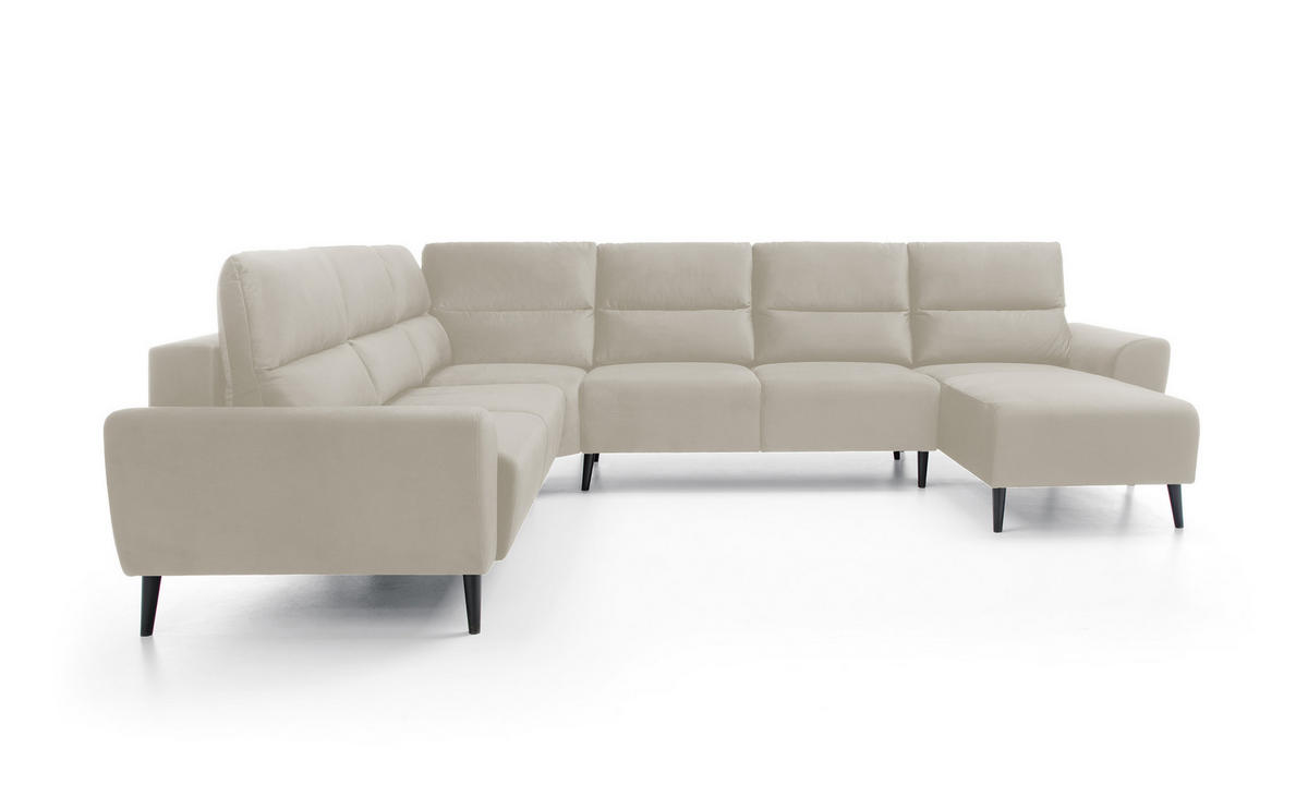 ECKSOFA BOSCO U-Form, Monolith-Stoff, freistehend, mit verstellbaren Kopfstützen, Sofa für Familien, Größe: 340x270x98cm, Farbe: Beige - Beige, Holz/Textil (340/270cm) - DomoHome