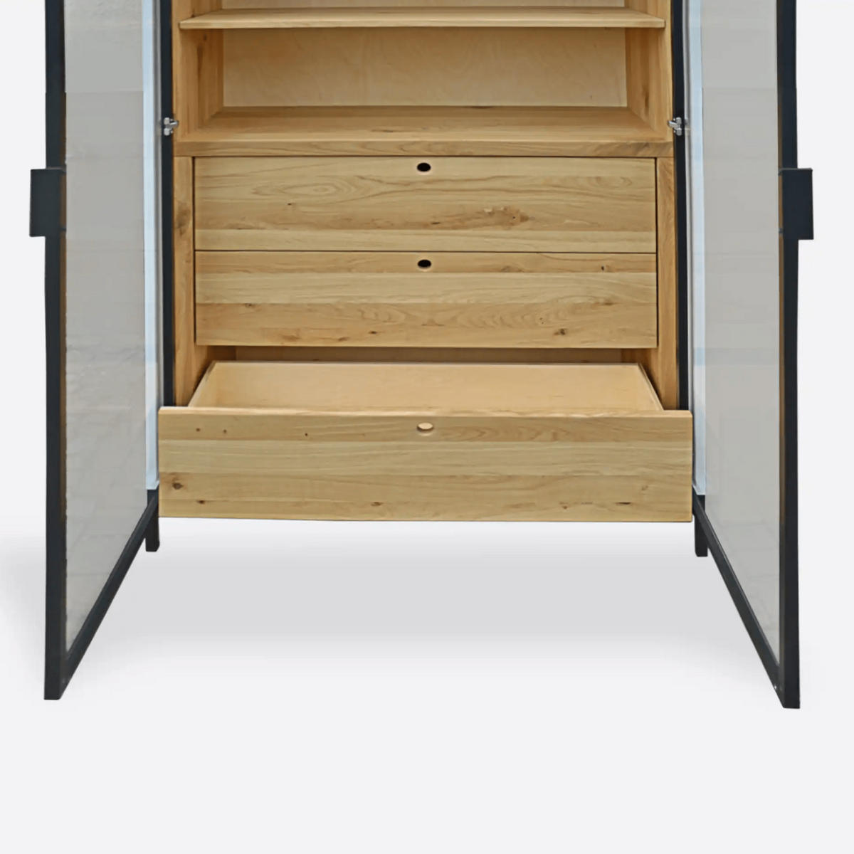 VITRINE aus Holz mit Regalen und Schubladen CARLA II - Eichefarben, Holz (100/190/45cm) - Rawood Furniture