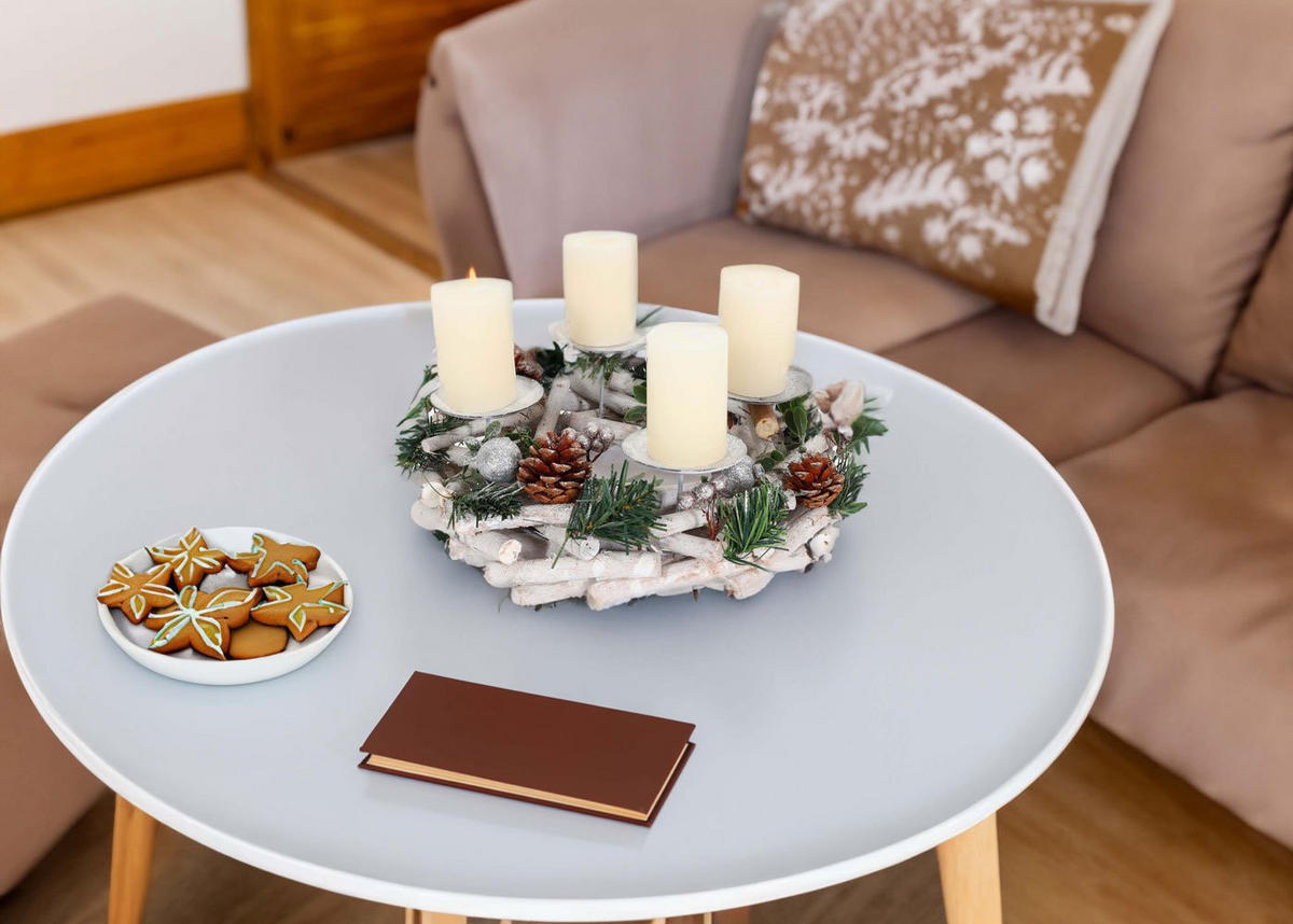 ADVENTSKRANZ OHNE KERZEN Weiß - Weiß, Holz (10cm) - MCW