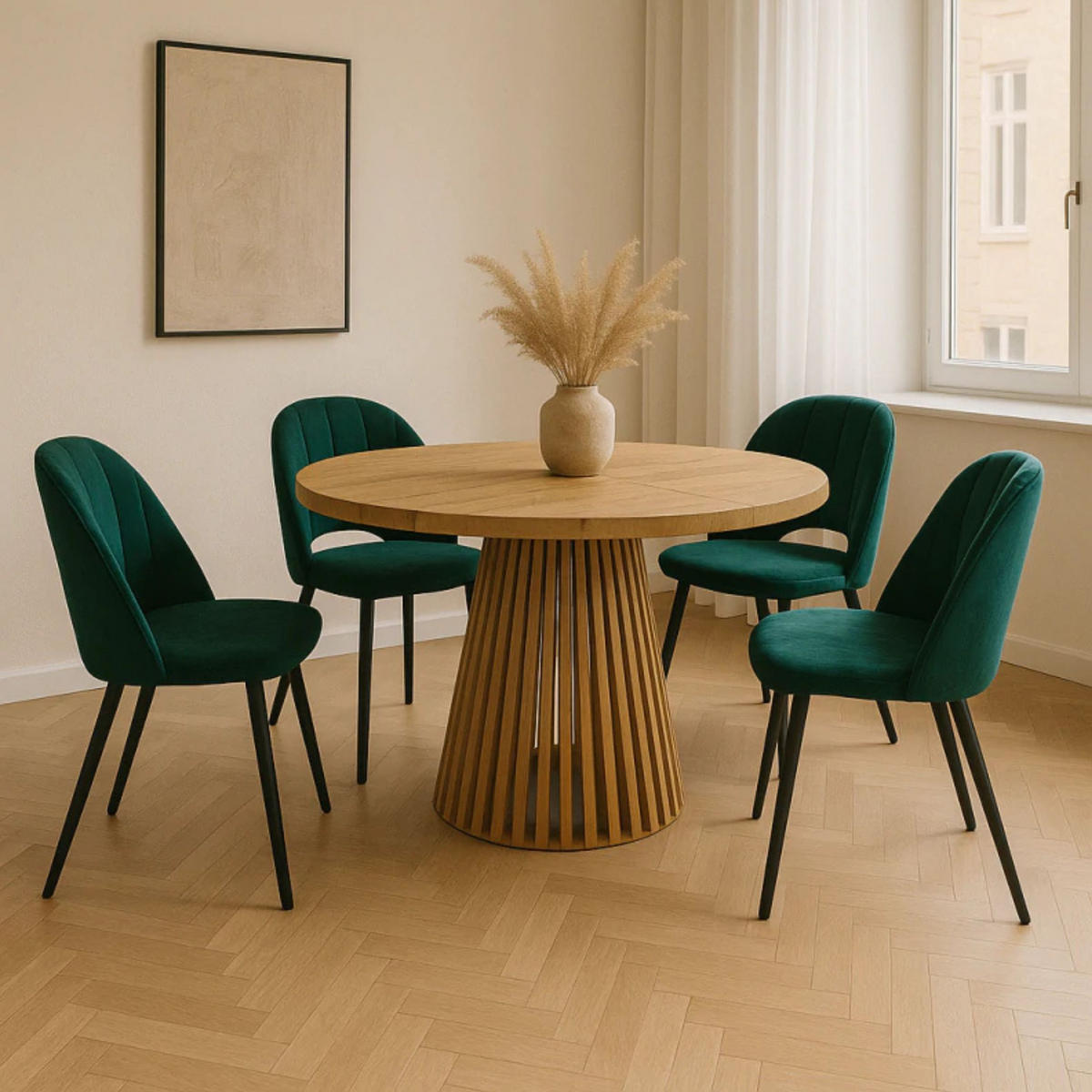 ESSZIMMERTISCH DUSTO, ausziehbarer Tisch Durchmesser:120 cm bis 220 cm, Wohnzimmertisch Farbe: CRAFT, mit Holzbeinen in Farbe Braun - Braun, Holzwerkstoff (120/120/79cm) - Sepro Meble