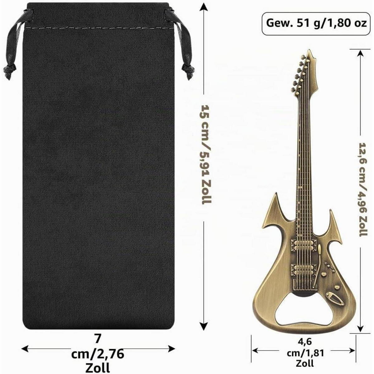 FLASCHENÖFFNER Gitarrenform Bronze mit Geschenktüte - Bronzefarben, Metall (12.4cm)