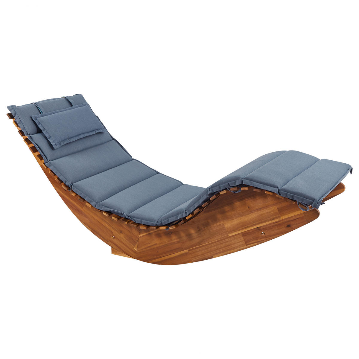 GARTENLIEGE Heller Holzfarbton Brescia II - Hellbraun/Blau, Holz (60/90/176cm) - Beliani