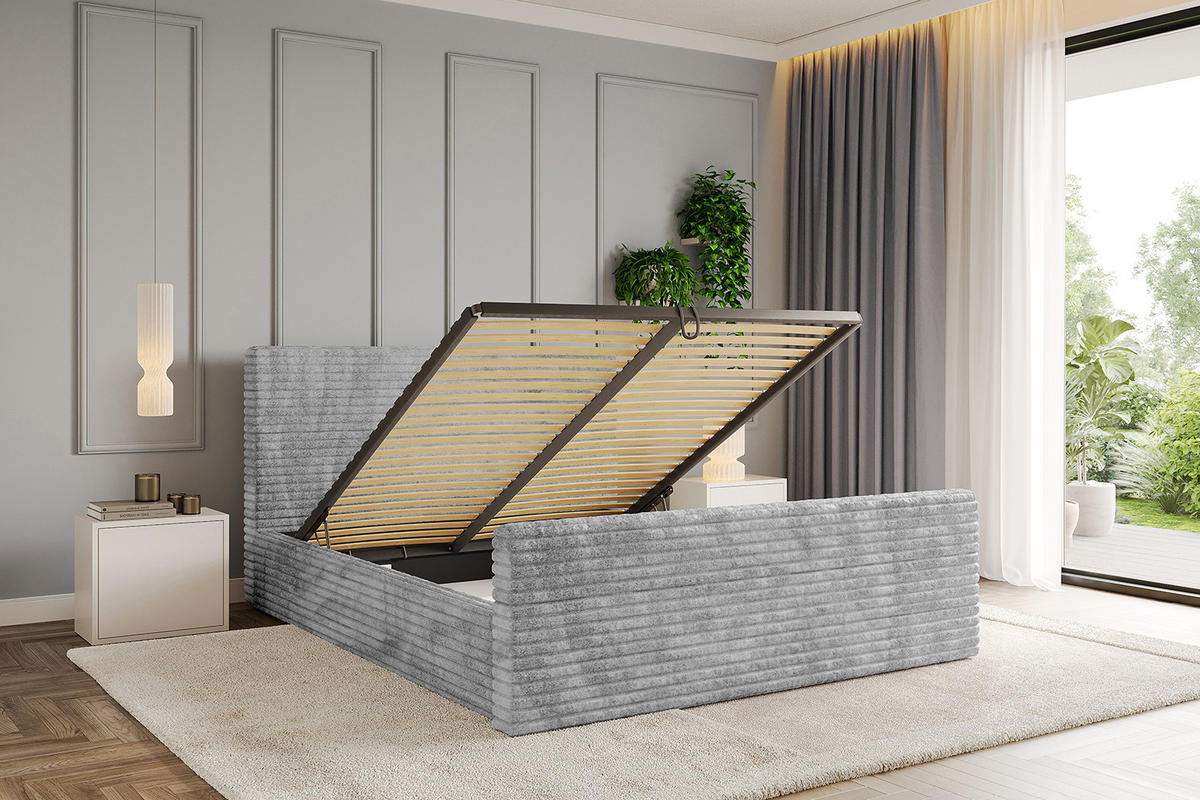 POLSTERBETT mit Bettkasten, Fußteil und Lattenrost, Boxbett mit Matratze H3/H4 - ALOVA-Z 180x200 Hellgrau - Hellgrau, Holzwerkstoff/Textil (180/200cm) - ALTDECOR