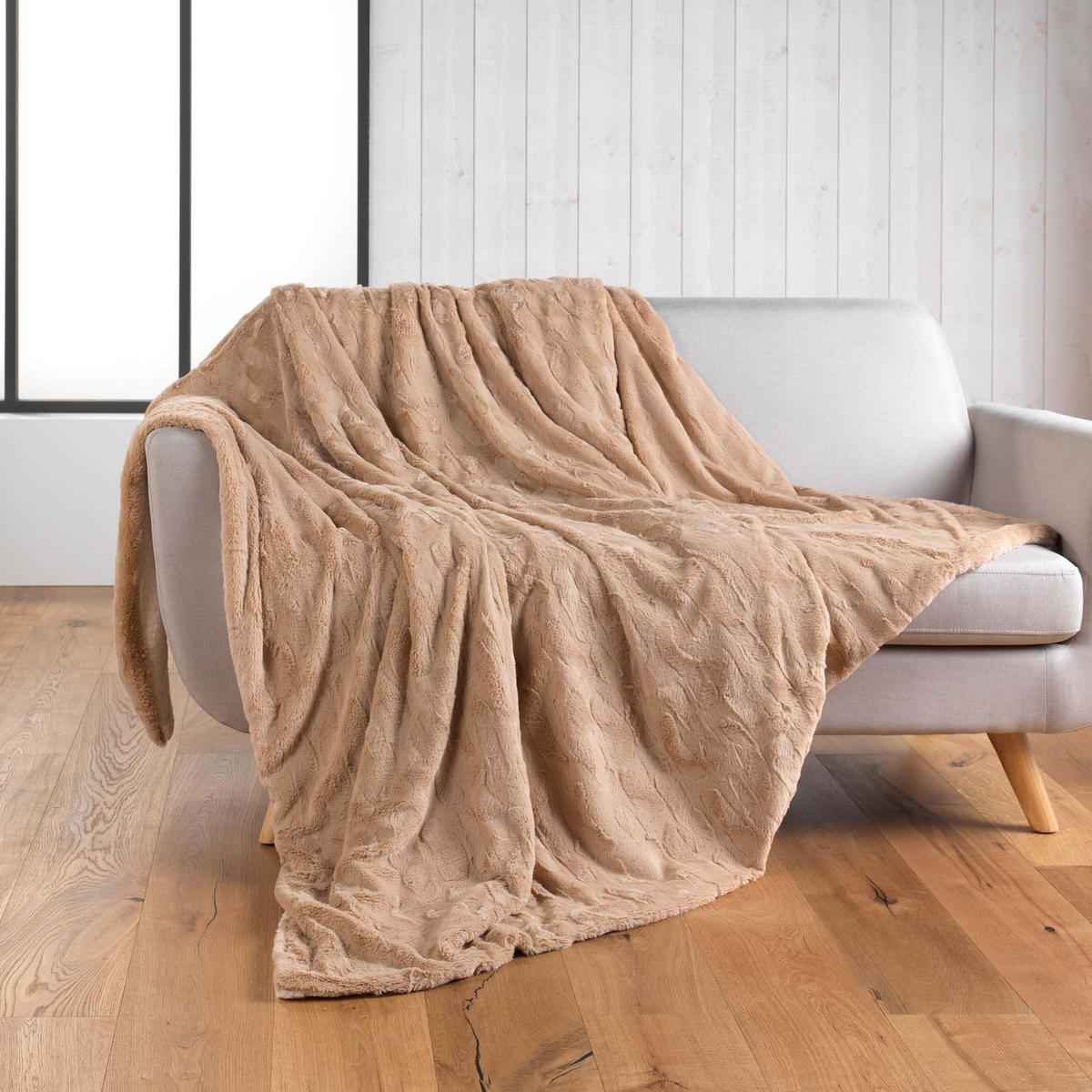 PLÜSCHDECKE Kunstfell Sand - Braun, Textil (150/125cm) - Douceur d´intérieur