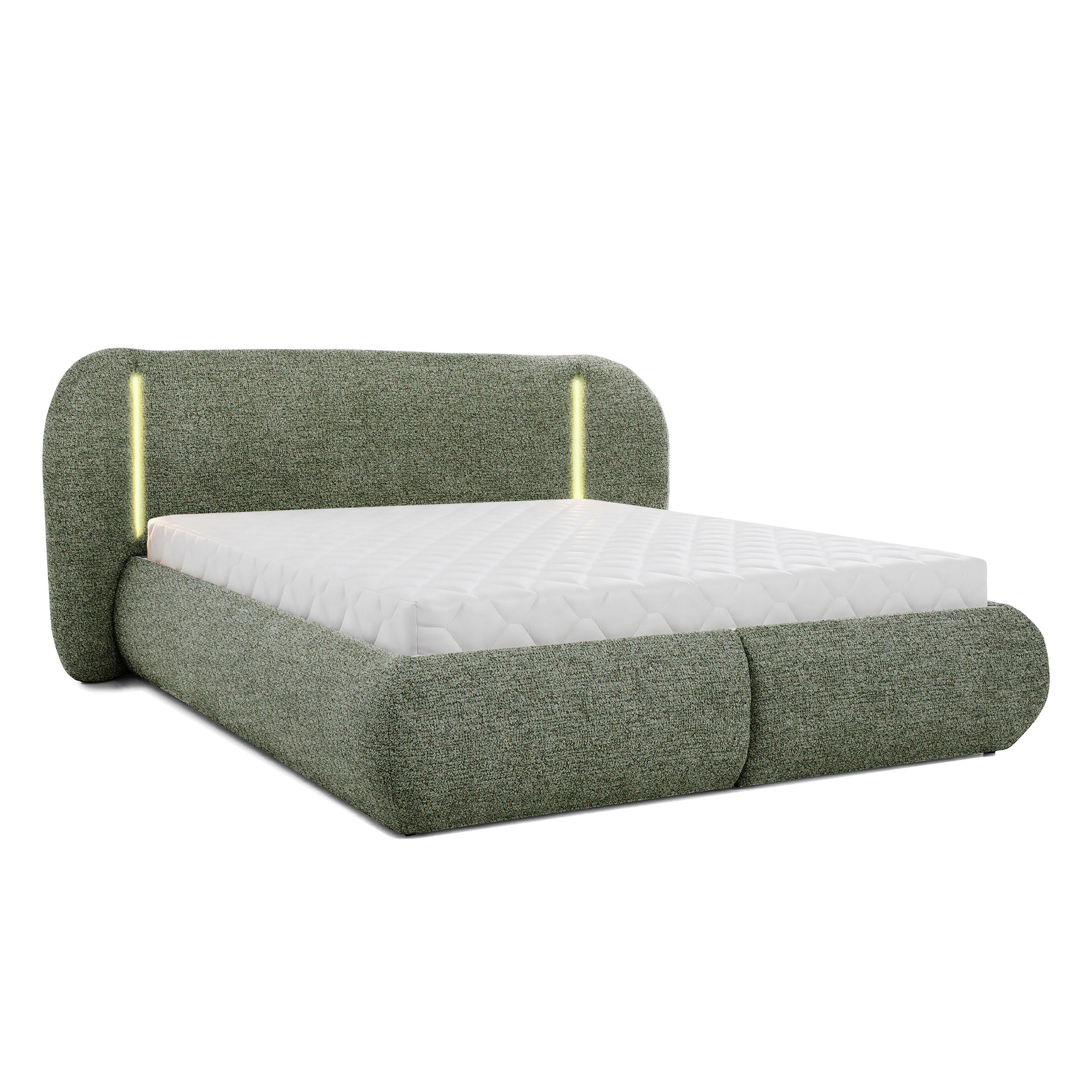 POLSTERBETT Corfu, LED-Beleuchtung, Bettkasten und Taschenfedernmatratze 26 cm, 180x200, Grün - Grün, Textil (180/200cm) - Beautysofa