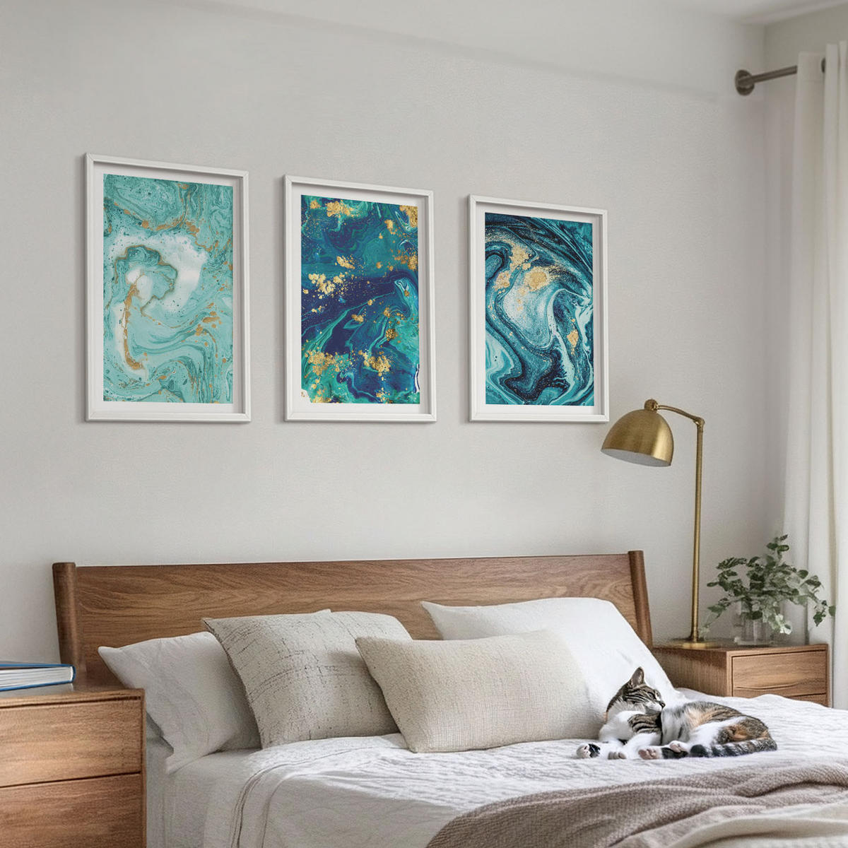 WANDBILDER 3er-Set - 40x60 cm Weißer Rahmen - Abstraktion von Türkisfarbe - Weiß, Kunststoff (40/60cm) - ArtPrintCave