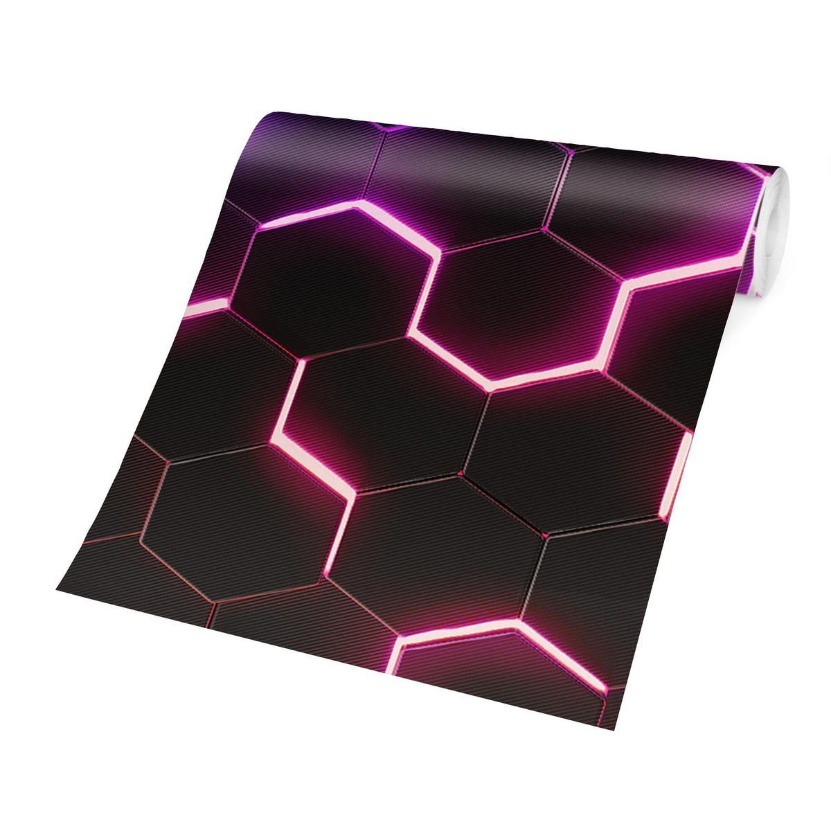FOTOTAPETE Strukturierte Hexagone mit Neonlicht in Rosa und Lila 432/290 cm - Schwarz, Papier (432/290cm) - Bilderwelten