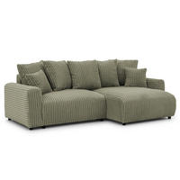 ECKSOFA Calma mit Schlaffunktion und Bettkasten im Bumpy-Design aus weichem Olive Plüschcord - Ottomane rechts - Schwarz/Grün, Holz/Kunststoff (140/239cm) - S-Style