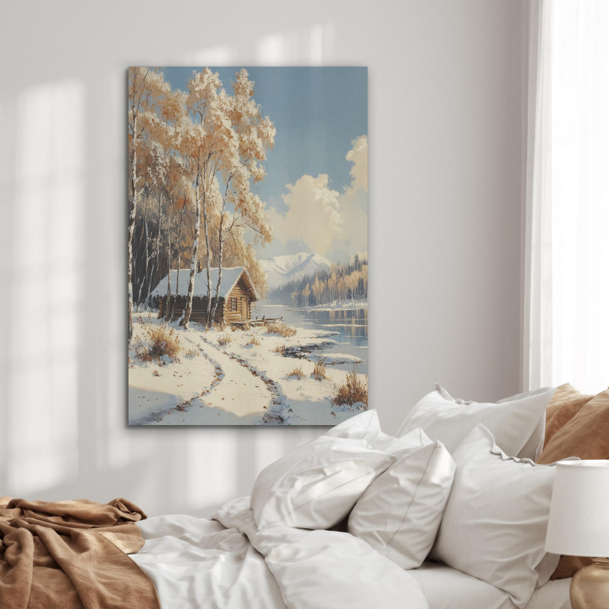 AKUSTIKPANEEL Winter - Schnee - Zuhause - Natur 70x100 cm - Hellbraun, Textil (70/0.9/100cm) - MuchoWow