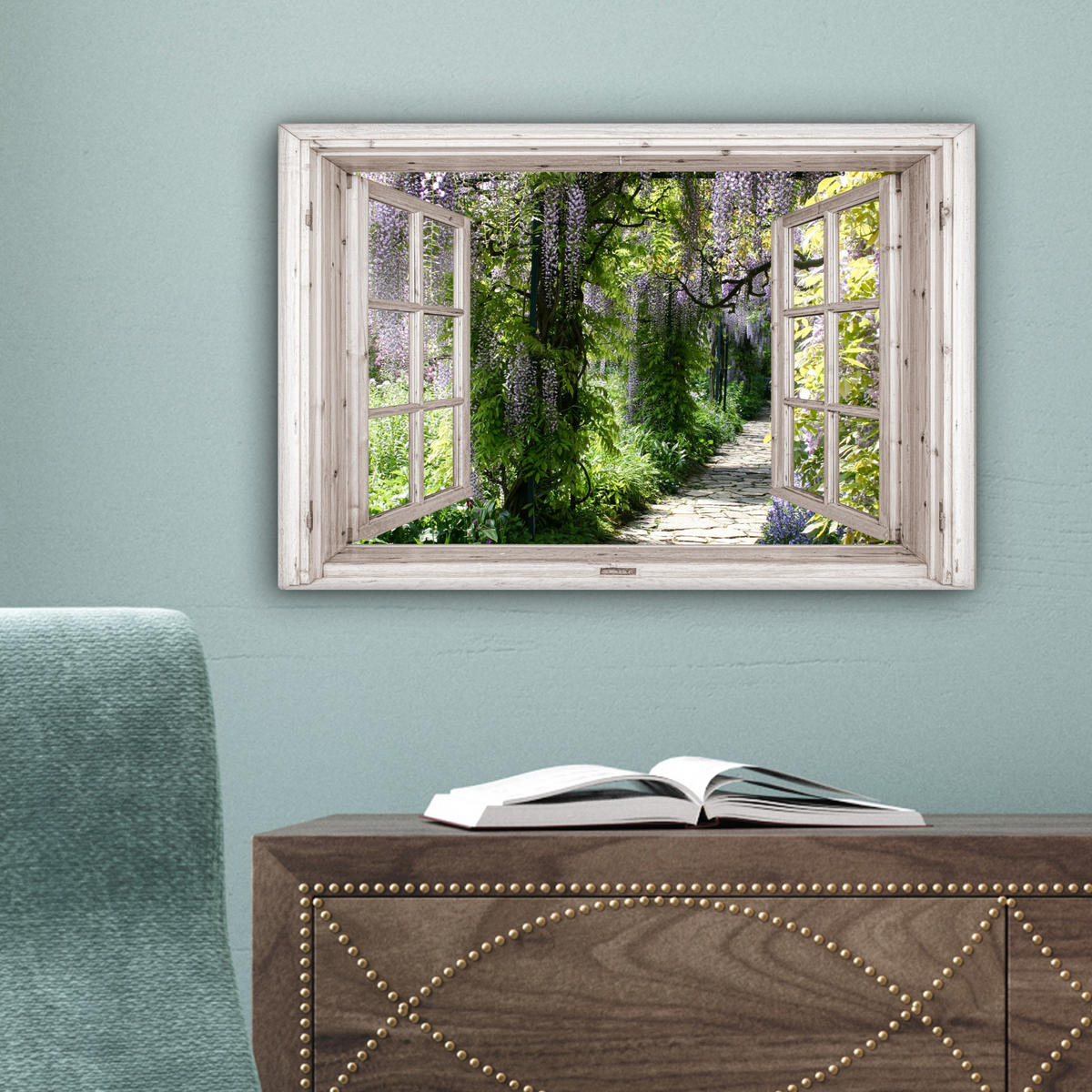 LEINWANDBILD Blauer Regen - Blumen - Aussicht - Baum - Frühling 30x20 cm - Grün, Textil (30/20cm) - MuchoWow