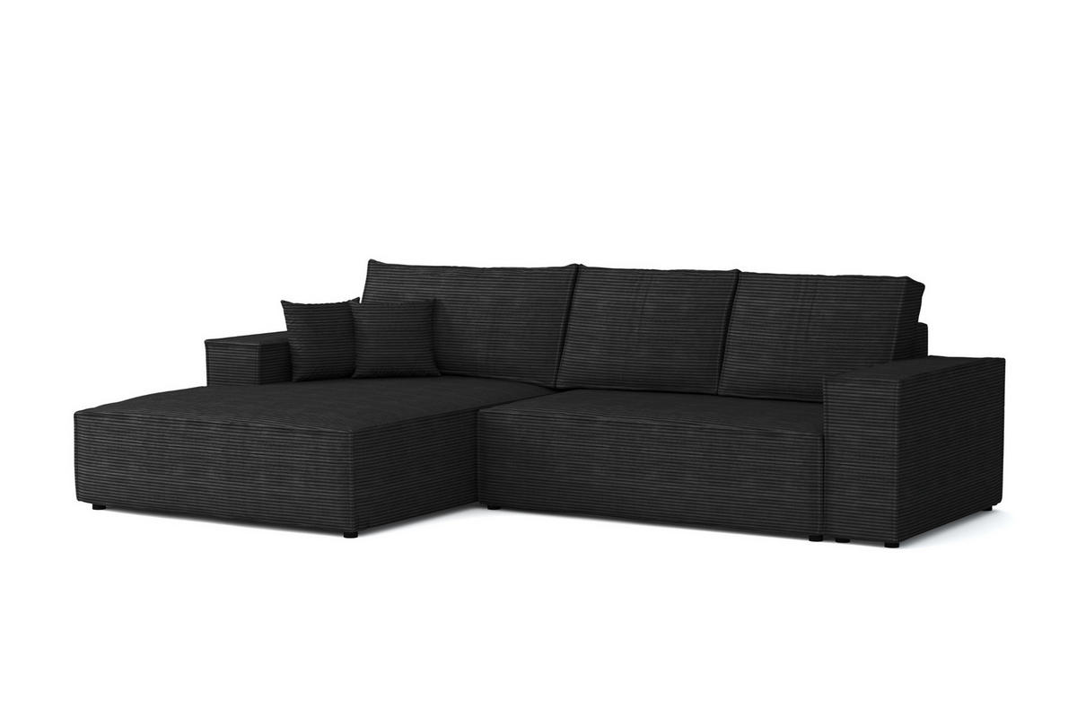 ECKSOFA MARCO 294/185 in Cord Schwarz mit Schlaffunktion links - Schwarz, Holz/Holzwerkstoff (294/185cm) - Deine Möbel 24