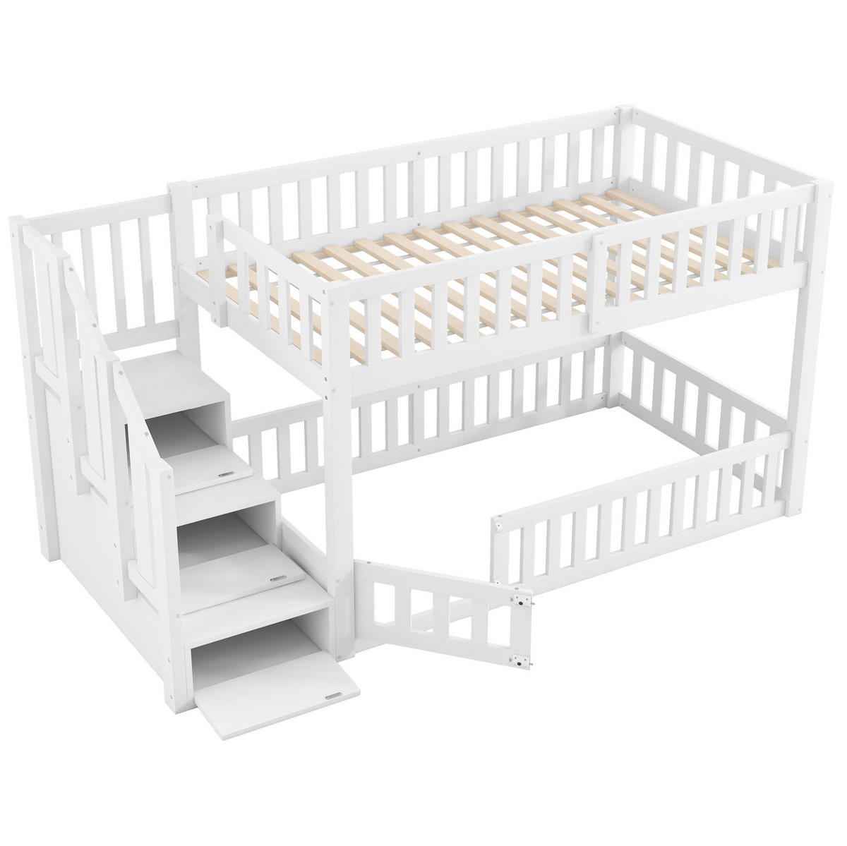 ETAGENBETT 90/200 cm Weiß mit Stauraum und Leiter aus Kiefer - Weiß, Holz (90/200cm) - MIVRAY