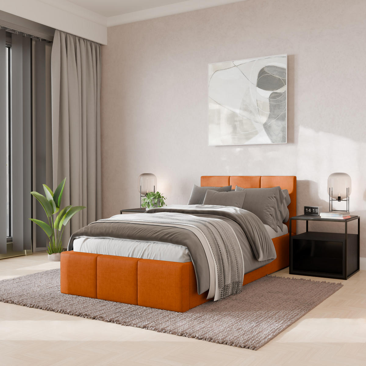 POLSTERBETT für Schlafzimmer Bett mit Stauraum Gelb 90x200cm Kopfteil 100cm - Gelb, Holzwerkstoff/Metall (90/200cm) - Muralo