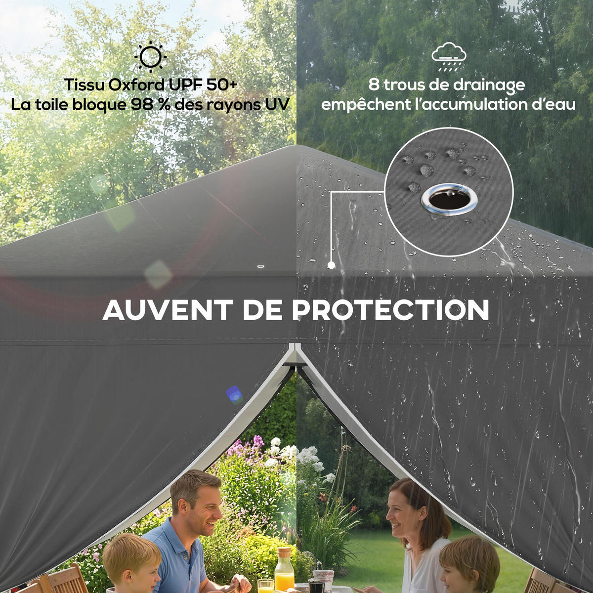 PAVILLON DE-14056 Pop-up 2,5/2,5 m, höhenverstellbar, UV50+ Dunkelgrau - Dunkelgrau, Metall (250/270/250cm) - ComfortXL