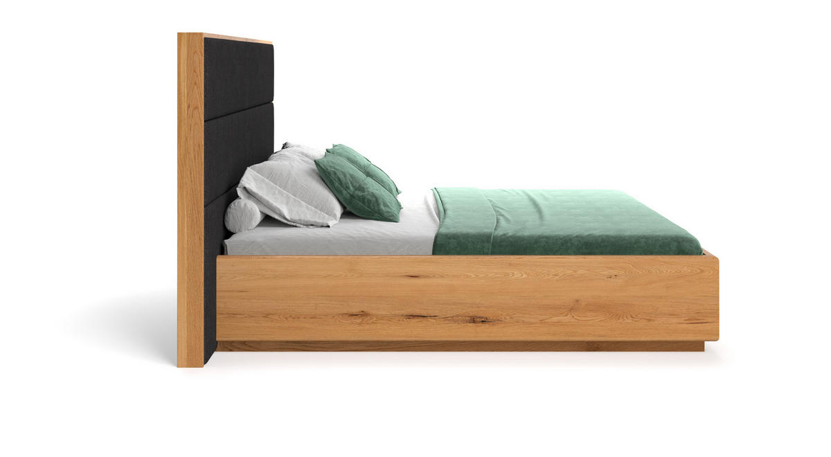 MASSIVHOLZBETT Dome aus Eiche mit Bettkasten 180x220 cm, Storm 99 (Schwarz) - Eichefarben/Braun, Holz (180/220cm) - Danzz