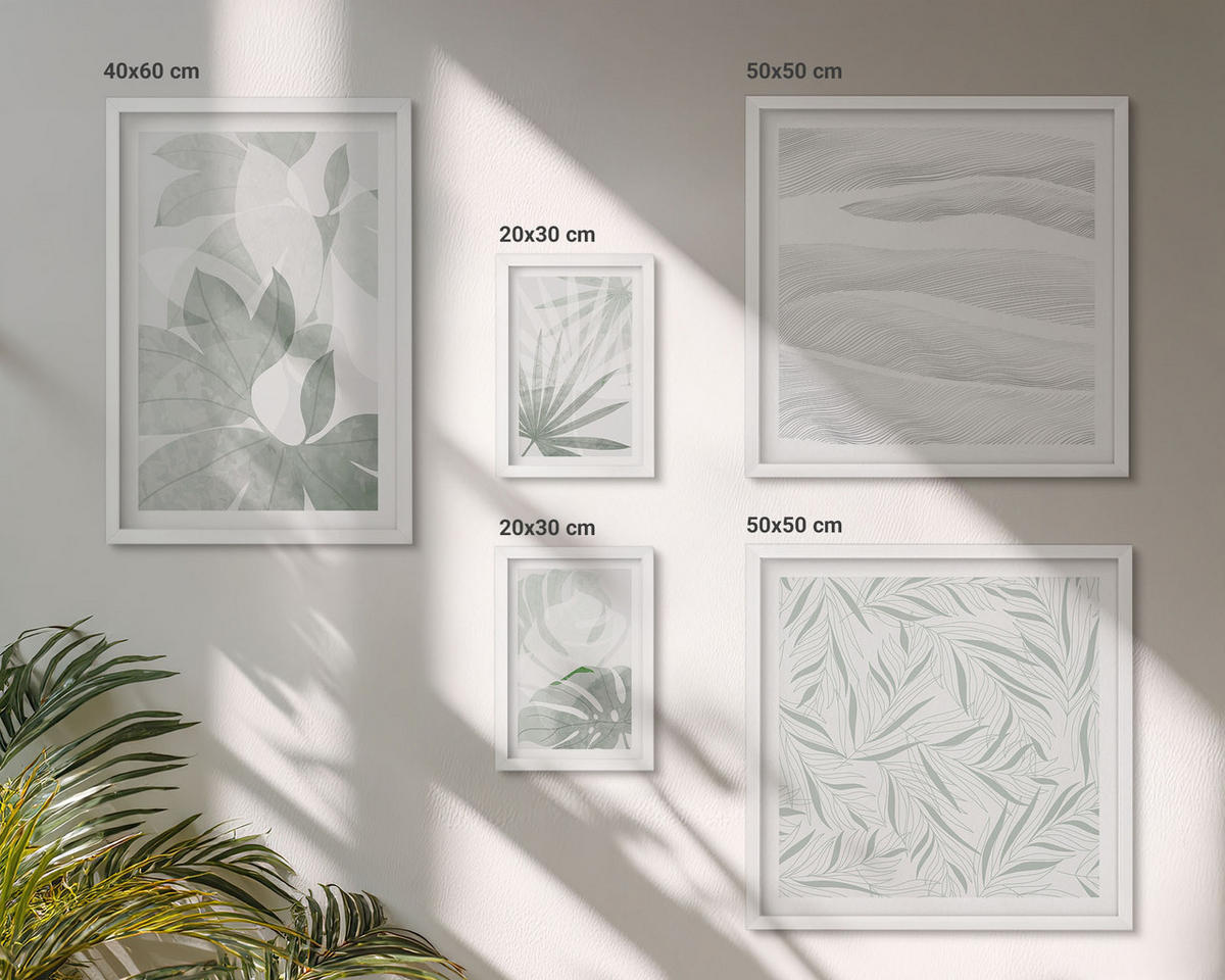 BILDER SET 5er Set - 50x50 cm & 20x30 cm & 40x60 cm Weißer Rahmen - Meeresarchitektur Griechenlands - Weiß, Kunststoff (40/60cm) - TULUP