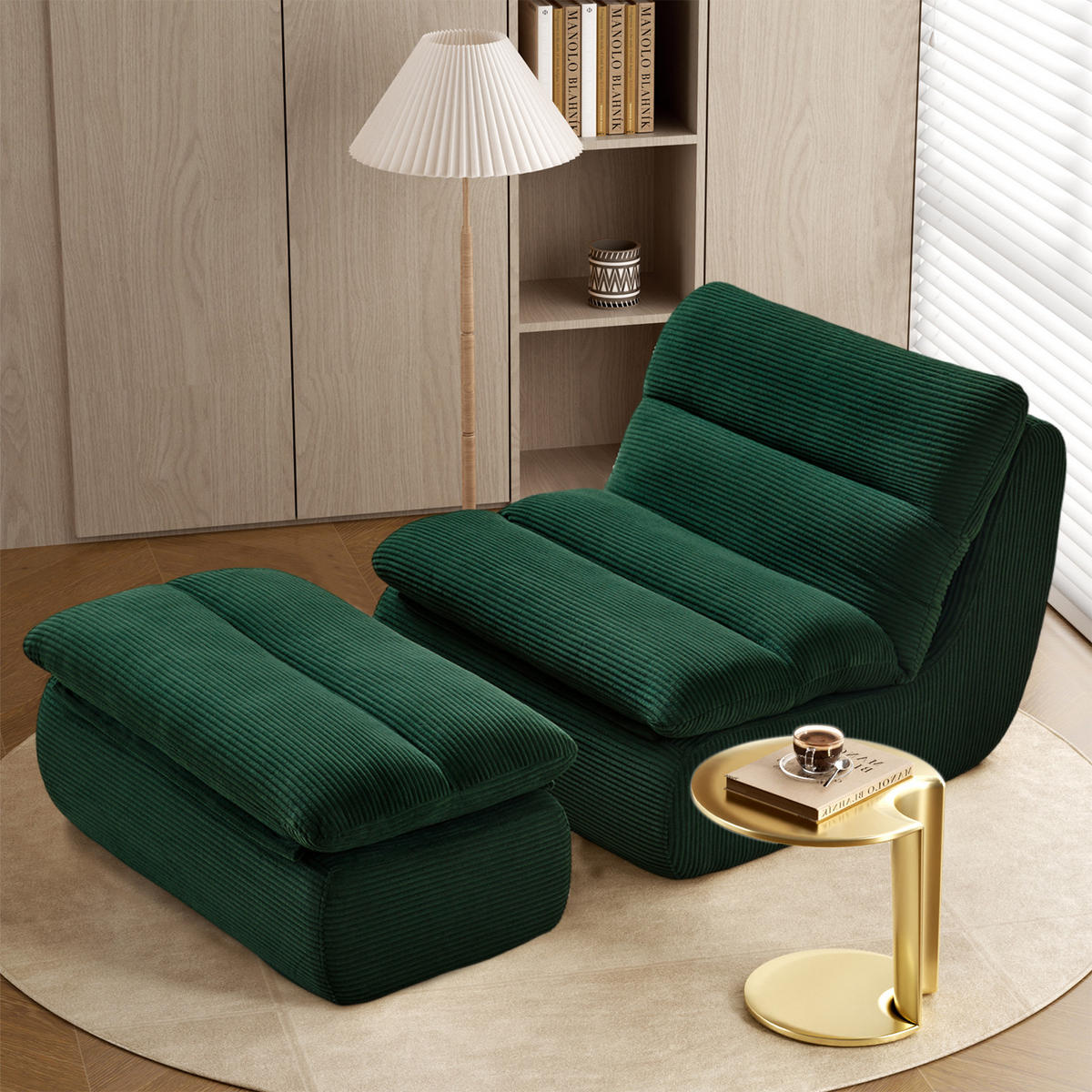 LIEGESESSEL 81/101/75 cm Grün mit Fußhocker Ergonomische Unterstützung für Wohnzimmer - Grün, Textil (101/75/81cm) - OKWISH