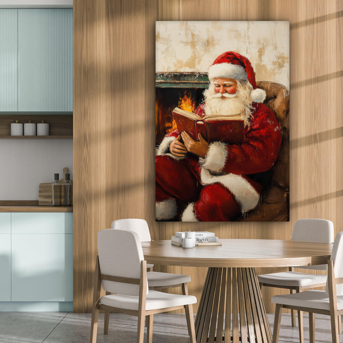 LEINWANDBILD Weihnachten - Weihnachtsmann - Winter - Open Fireside 90x140 cm - Dunkelrot, Textil (90/140cm) - MuchoWow