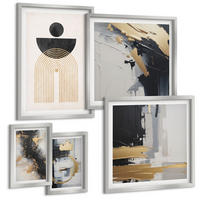 BILDER SET 5er Set - 50x50 cm & 20x30 cm & 40x60 cm Silberner Rahmen - Abstrakte Geometrie-Komposition - Silberfarben, Kunststoff (40/60cm) - TULUP