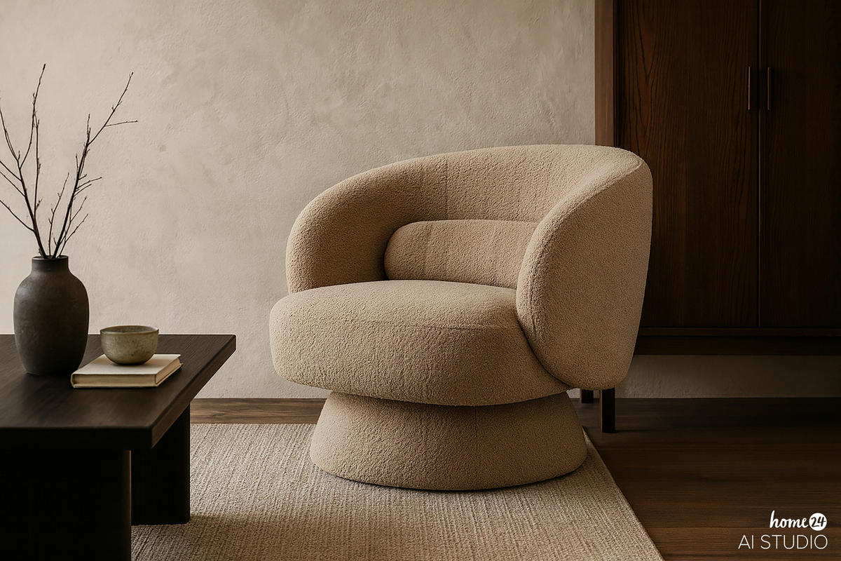 DREHBARER LOUNGESESSEL - Massivholz / Textil - Taupe, Textil (78/71/76cm) - home24