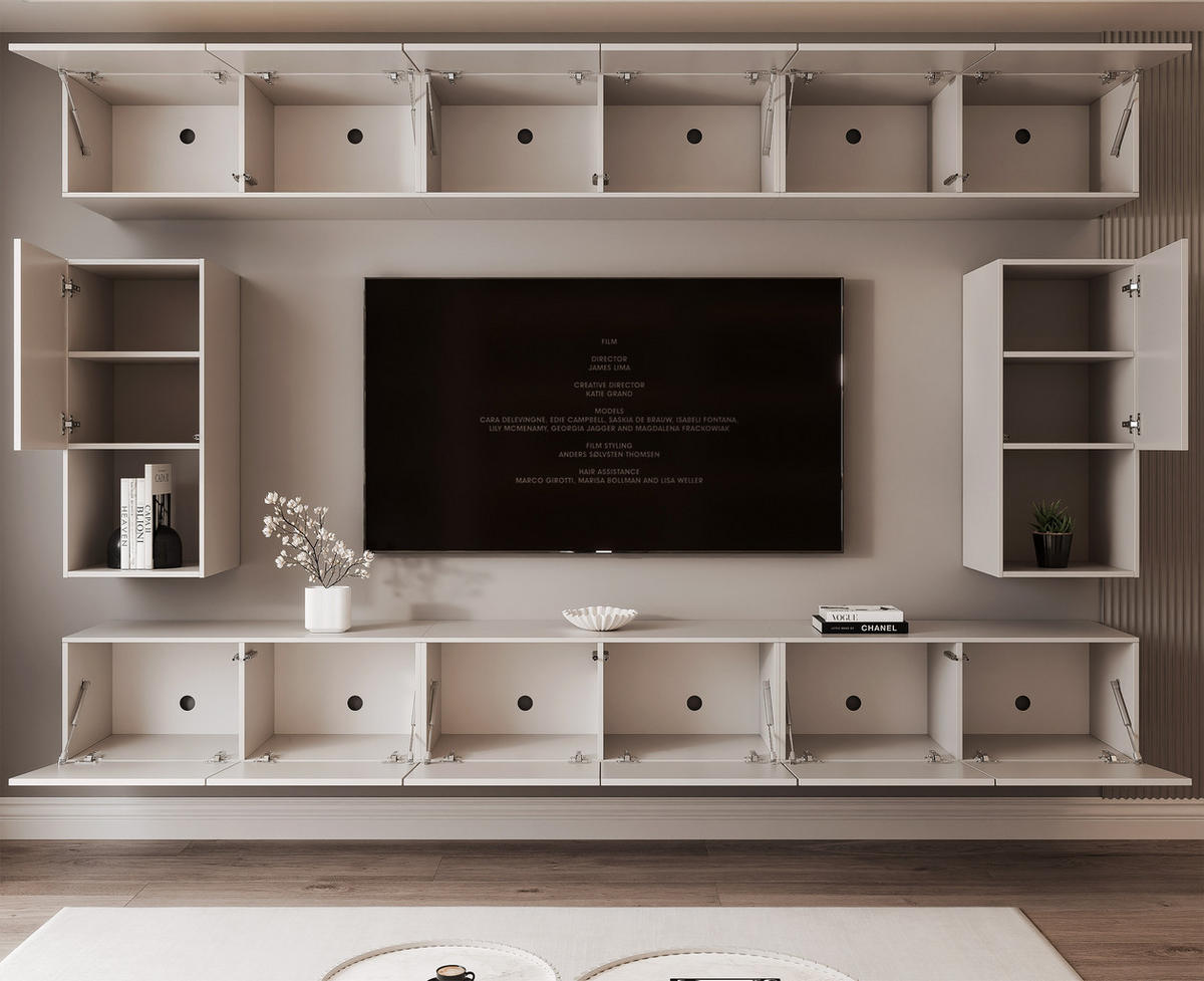 WOHNWAND ANGEL LINE IV 4-teilig, mit LED-Beleuchtung, Kaschmir - Kaschmir, Holzwerkstoff (300/162/40cm) - Idohome