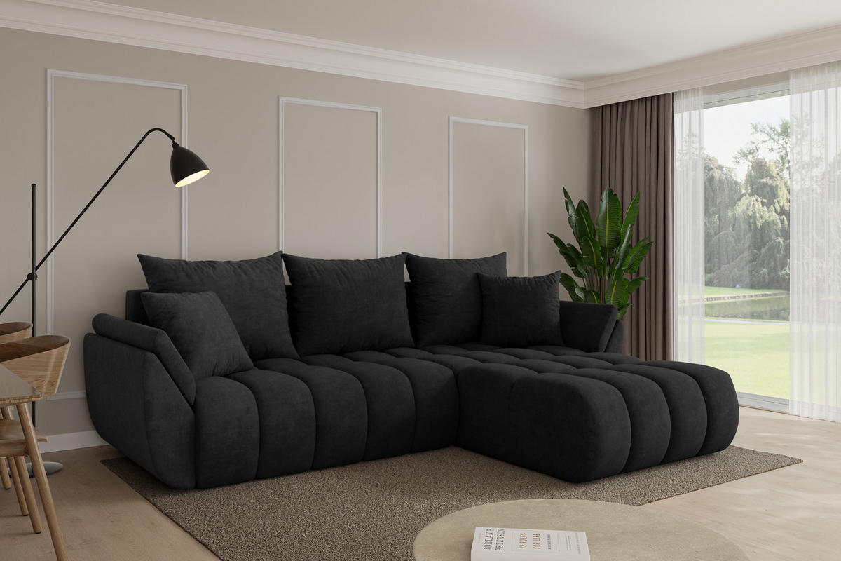 ROHOVÁ SEDAČKA s funkcí spaní, otoman vpravo TOKO-L-v1 277x194x86 černá velur - černá, kompozitní dřevo/textil (277/194cm) - ALTDECOR
