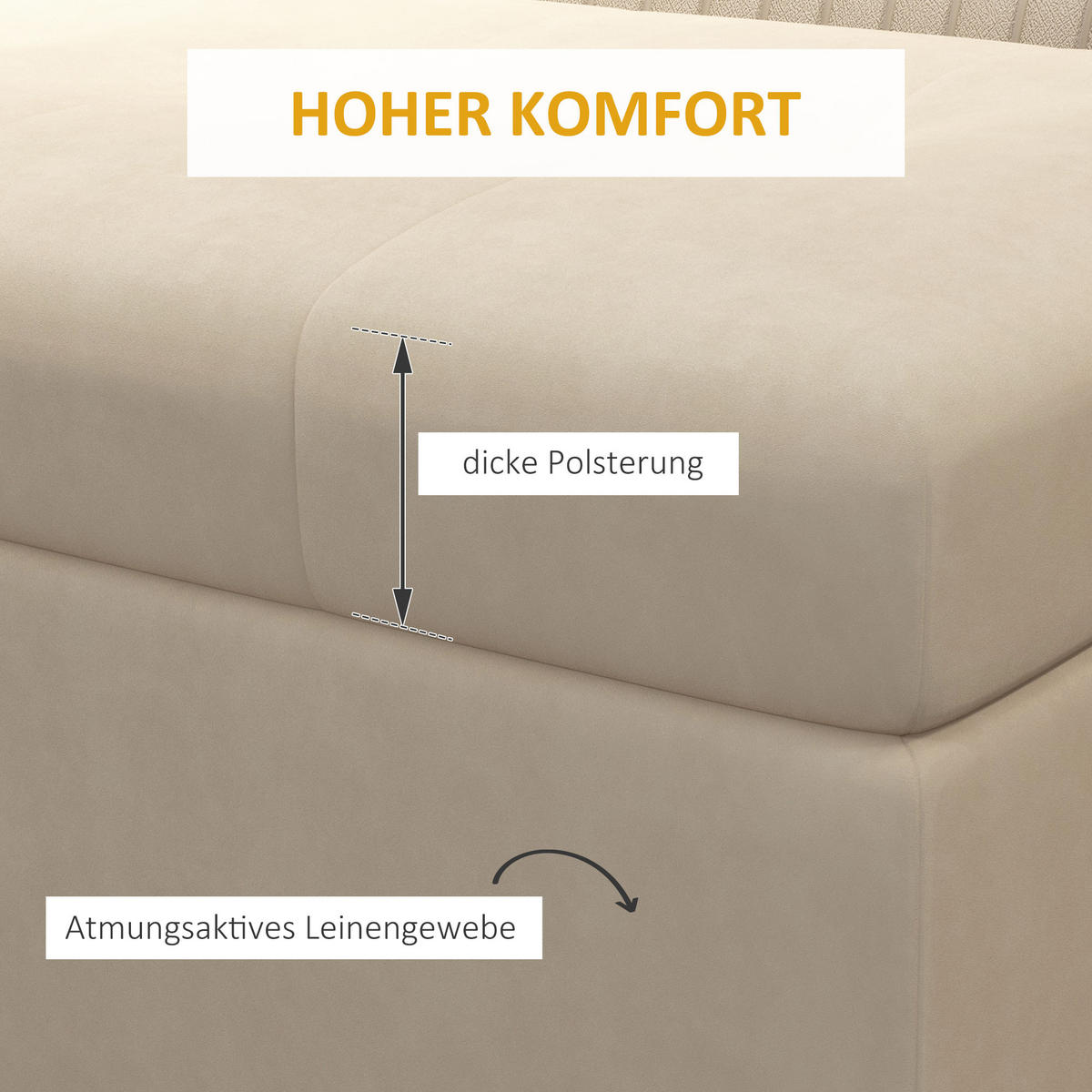 SITZBANK, Polsterbank, Bettbank, Beige - Beige, Kunststoff/Metall (44/49/110cm) - HOMCOM