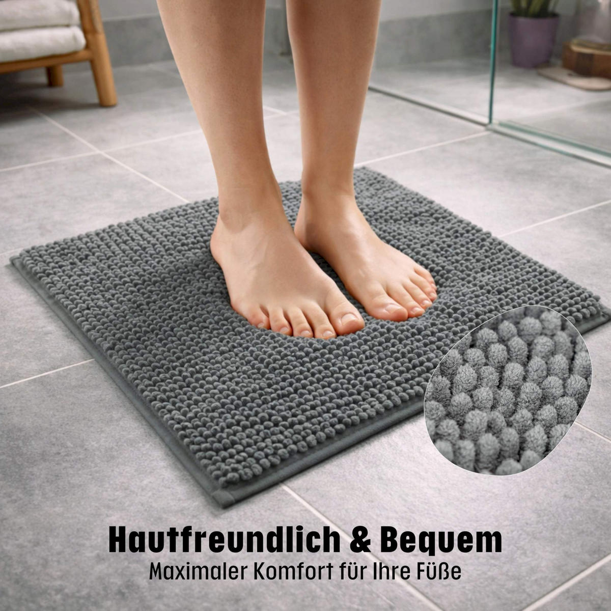 BADEMATTE PARIS - Grau, Textil (45/45cm) - WohnDirect