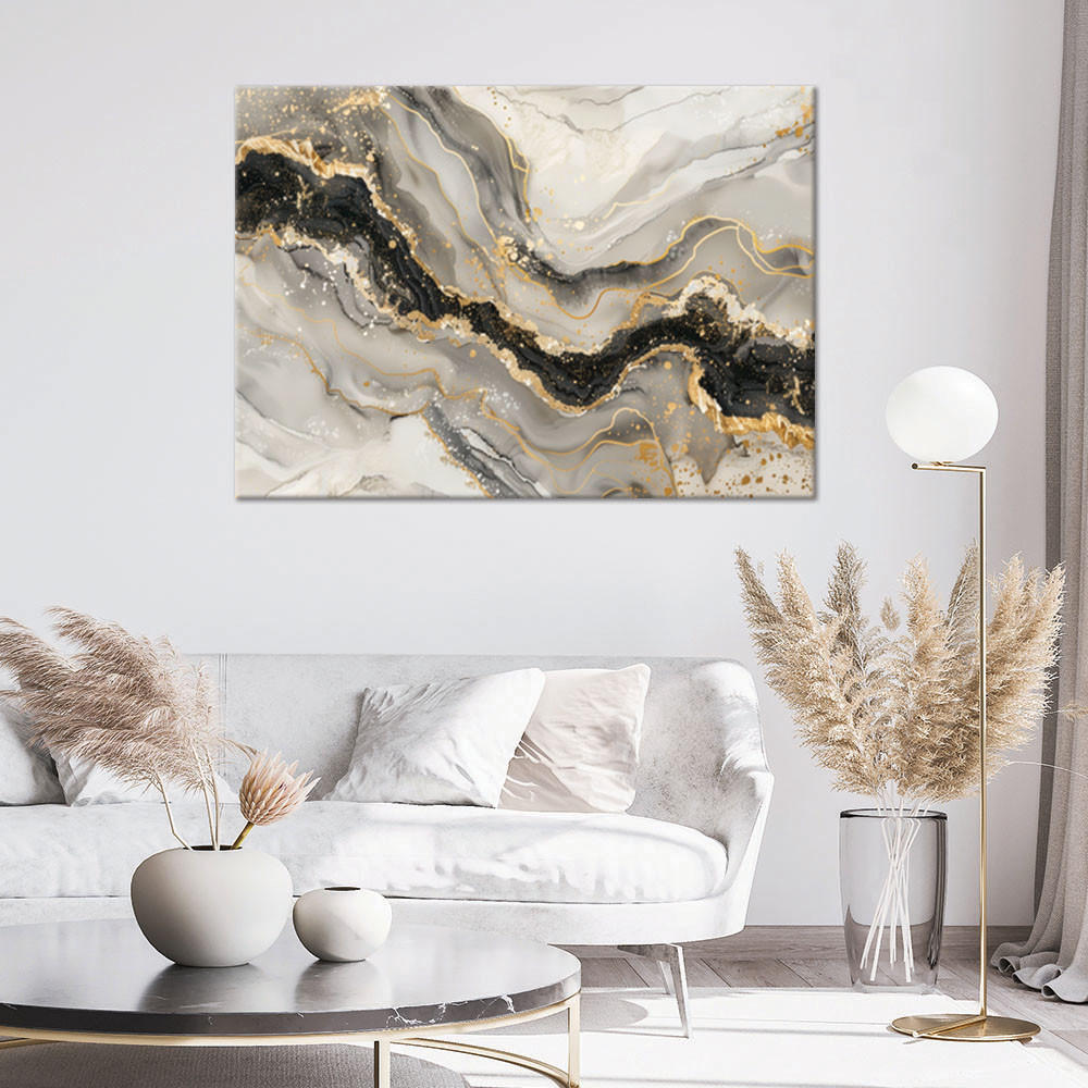 LEINWANDBILD Marmor mit Gold-Glamour-Stil 100x70cm - Grau, Textil (100/70cm) - Feeby