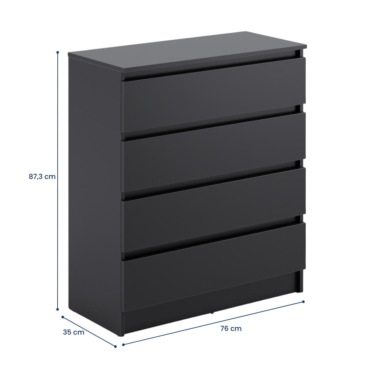 KOMMODE mit 4 Schubladen 76cm breit in Anthrazit - Anthrazit, Holzwerkstoff (76/87/35cm) - Home Collective