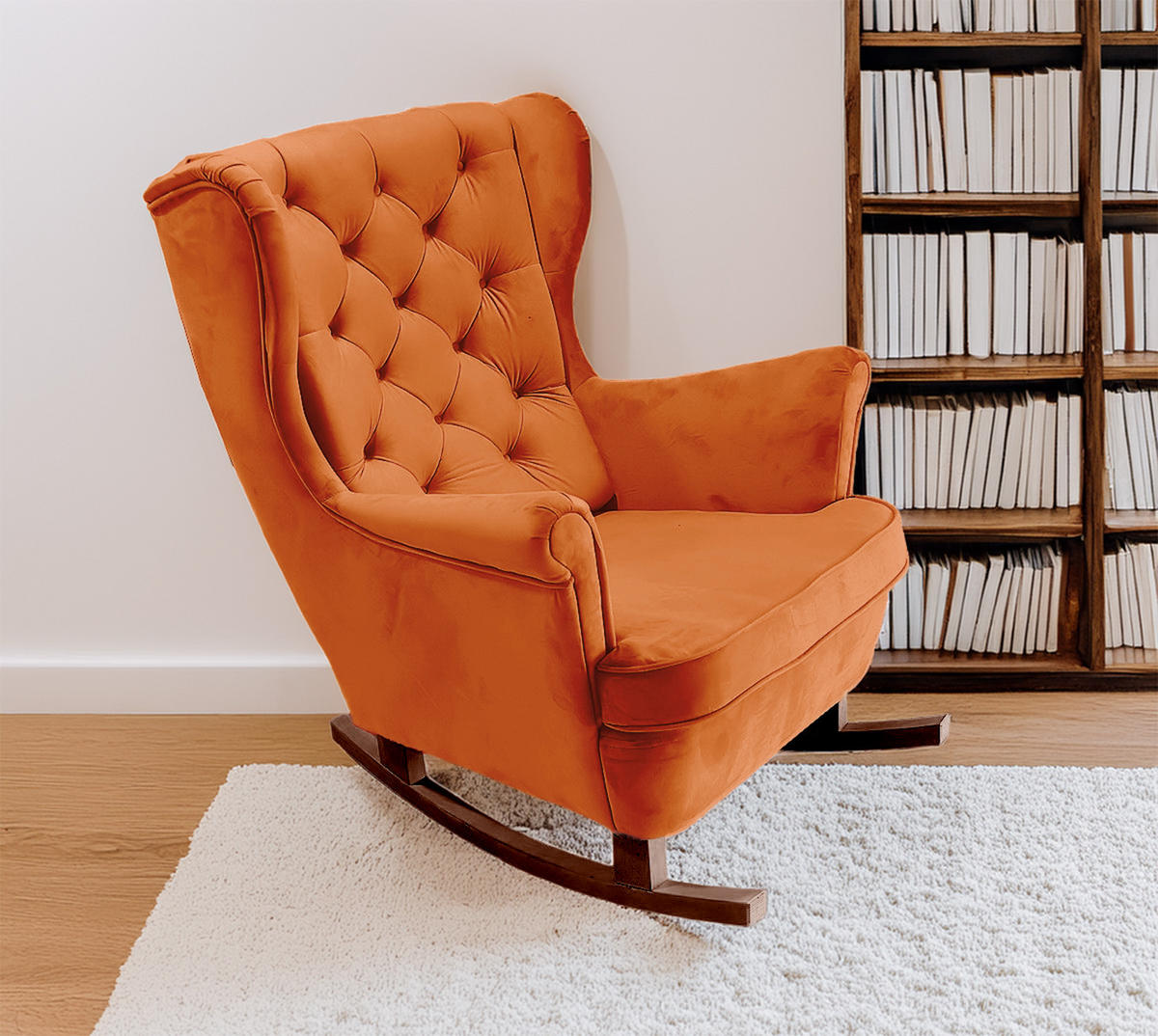 SCHAUKELSESSEL mit gepolstertem Sitz und Armlehnen, 102x81x95 cm, Orange_29825 - Bernsteinfarben/Braun, Holz/Textil (81/102/95cm) - DomoHome