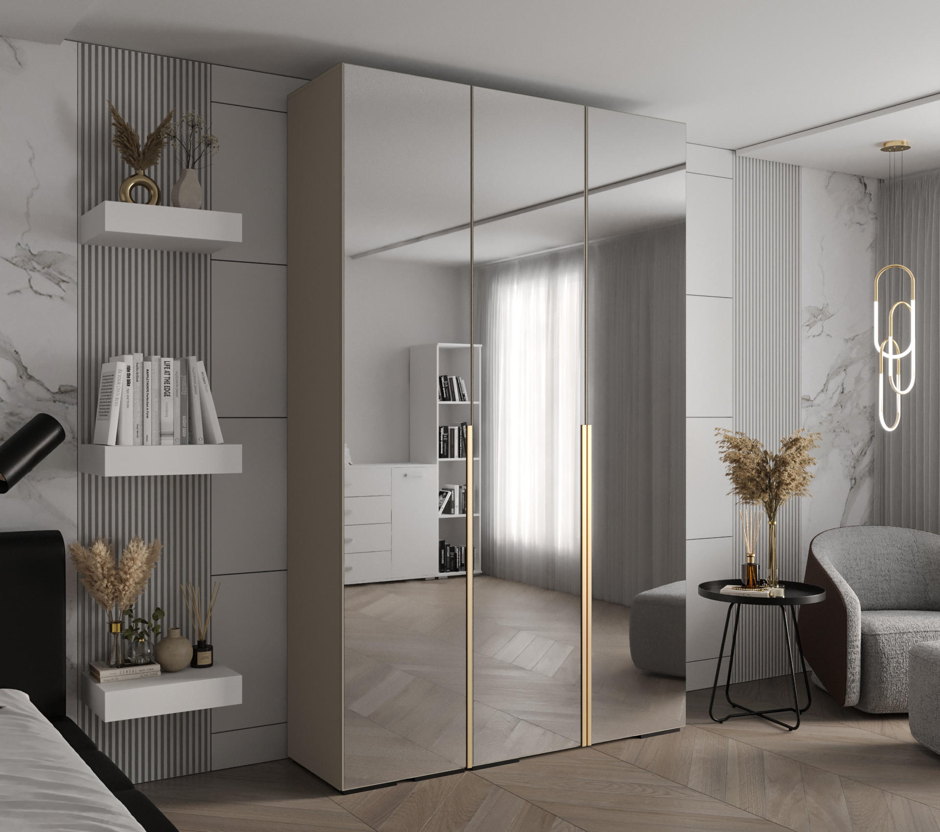 DREHTÜRENSCHRANK 236.7/150/47 3-türig - Kaschmir/Goldfarben, Holz/Metall (150/236.7/47cm) - Abiks Möbel