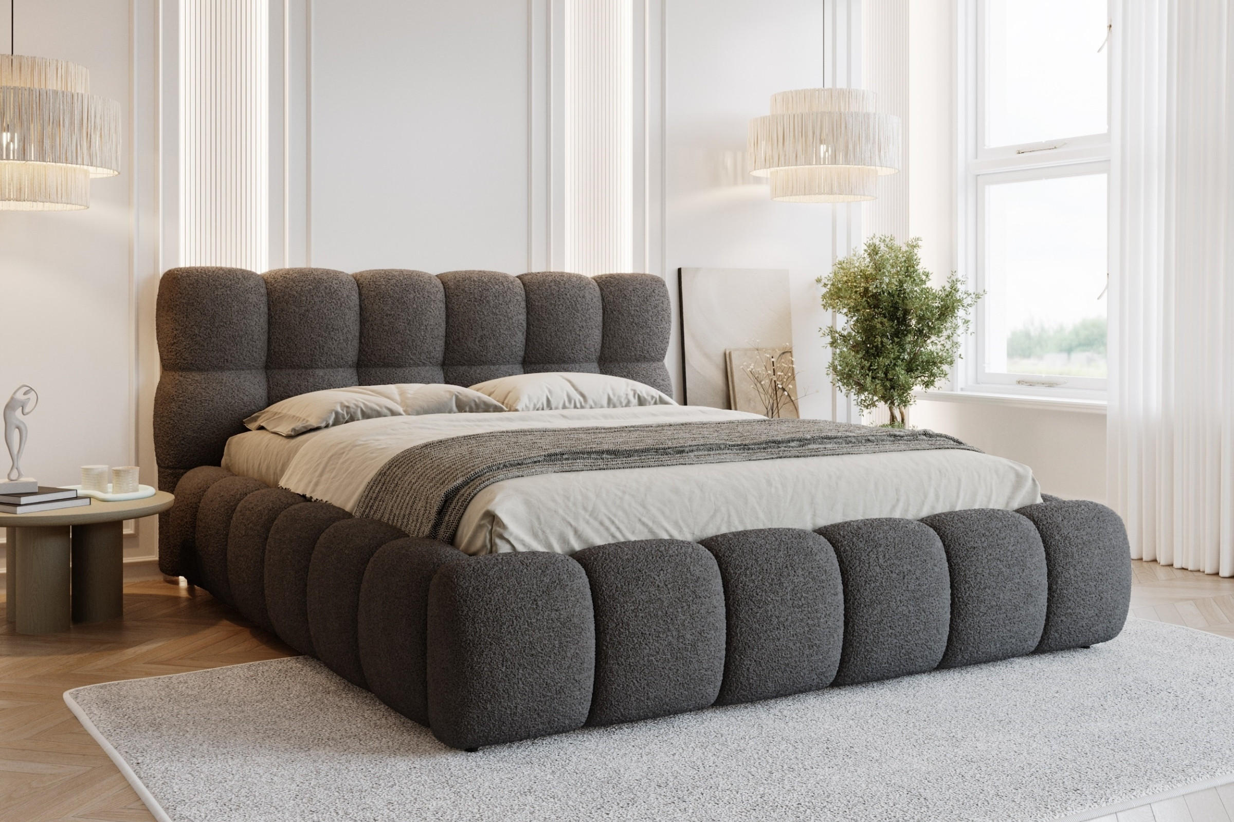 POLSTERBETT LUVA 200/200 in Boucle Grau - Grau, Holz/Holzwerkstoff (200/200cm) - Deine Möbel 24