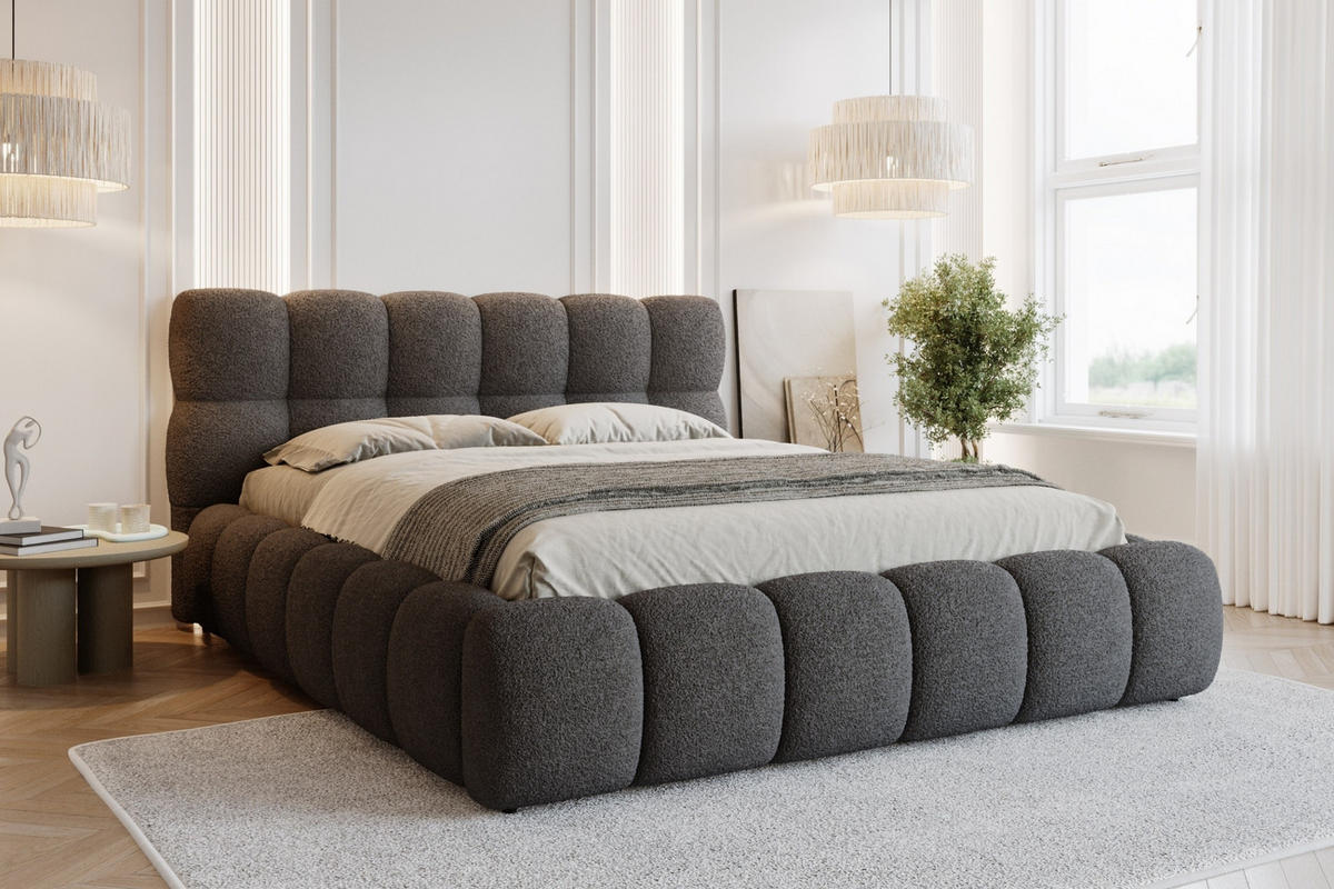POLSTERBETT LUVA 160/200 in Boucle Grau - Grau, Holz/Holzwerkstoff (160/200cm) - Deine Möbel 24